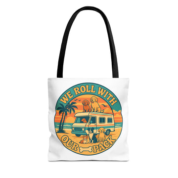 Dog Lovers Tote Bag - We Roll With Our Pack, Beach Bag, Pet Owner Gift, Eco-Friendly, Camping Accessory, Dog Mom Tote