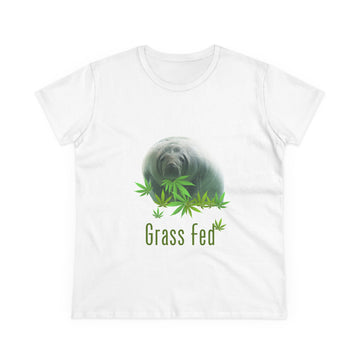 Manatee Grass Fed Women's Tee, Eco-Friendly T-Shirt, Nature Lover Gift, Casual Summer Top, Unique Animal Graphic Tee