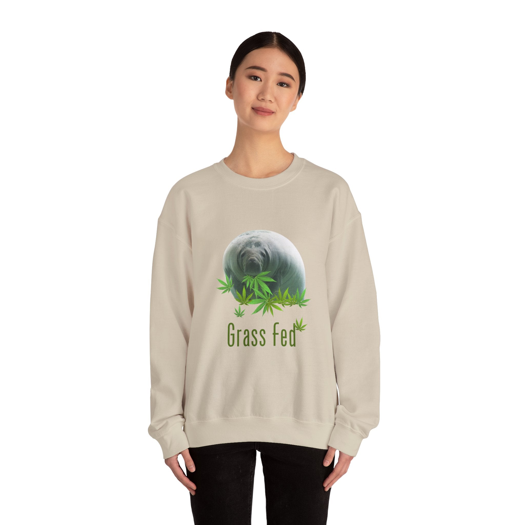 Grass Fed Manatee Crewneck Sweatshirt, Unisex Sweatshirt, Cozy Fall Apparel, Nature Lover Gift, Casual Streetwear, Eco-Friendly Fashion
