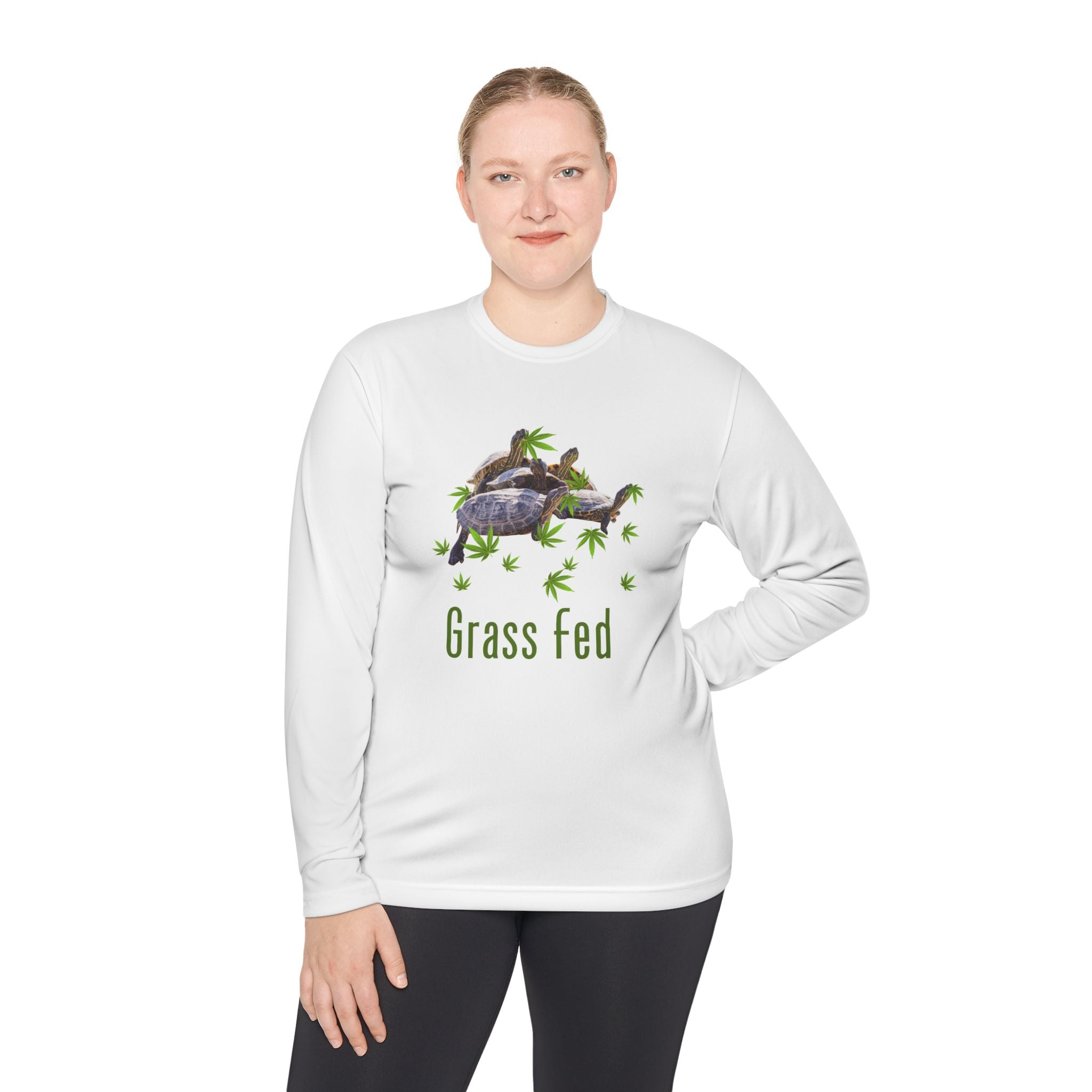 Turtle Grass Fed -Unisex Lightweight Long Sleeve Tee - Grass Fed Turtle Shirt, Funny T-Shirt, Nature Lover Gift, Eco-Friendly Apparel, Cute Animal Top