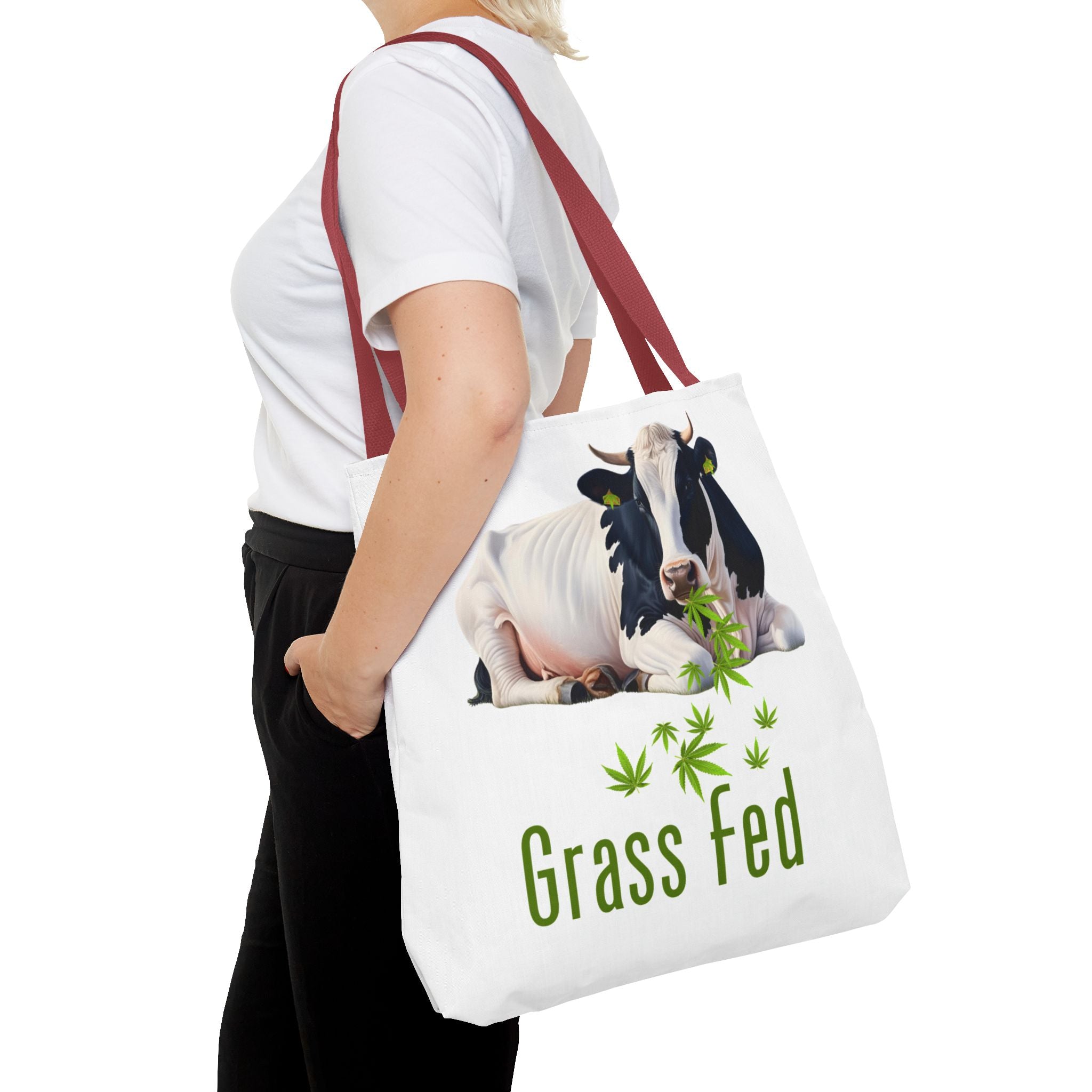 Grass Fed Cow Tote Bag, Eco-Friendly Shopping Bag, Farmhouse Style, Vegan Gift, Reusable Grocery Bag