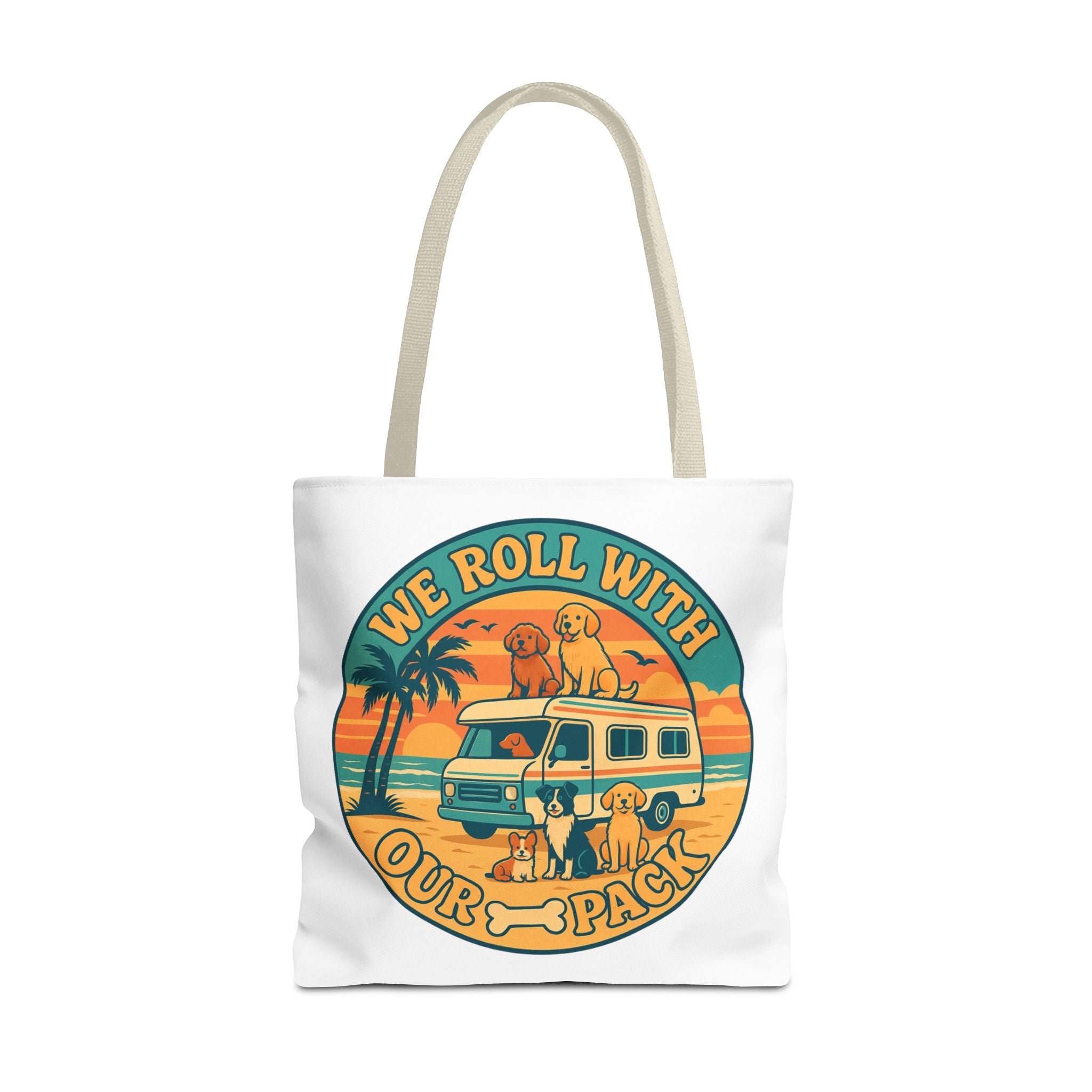 Dog Lovers Tote Bag - We Roll With Our Pack, Beach Bag, Pet Owner Gift, Eco-Friendly, Camping Accessory, Dog Mom Tote