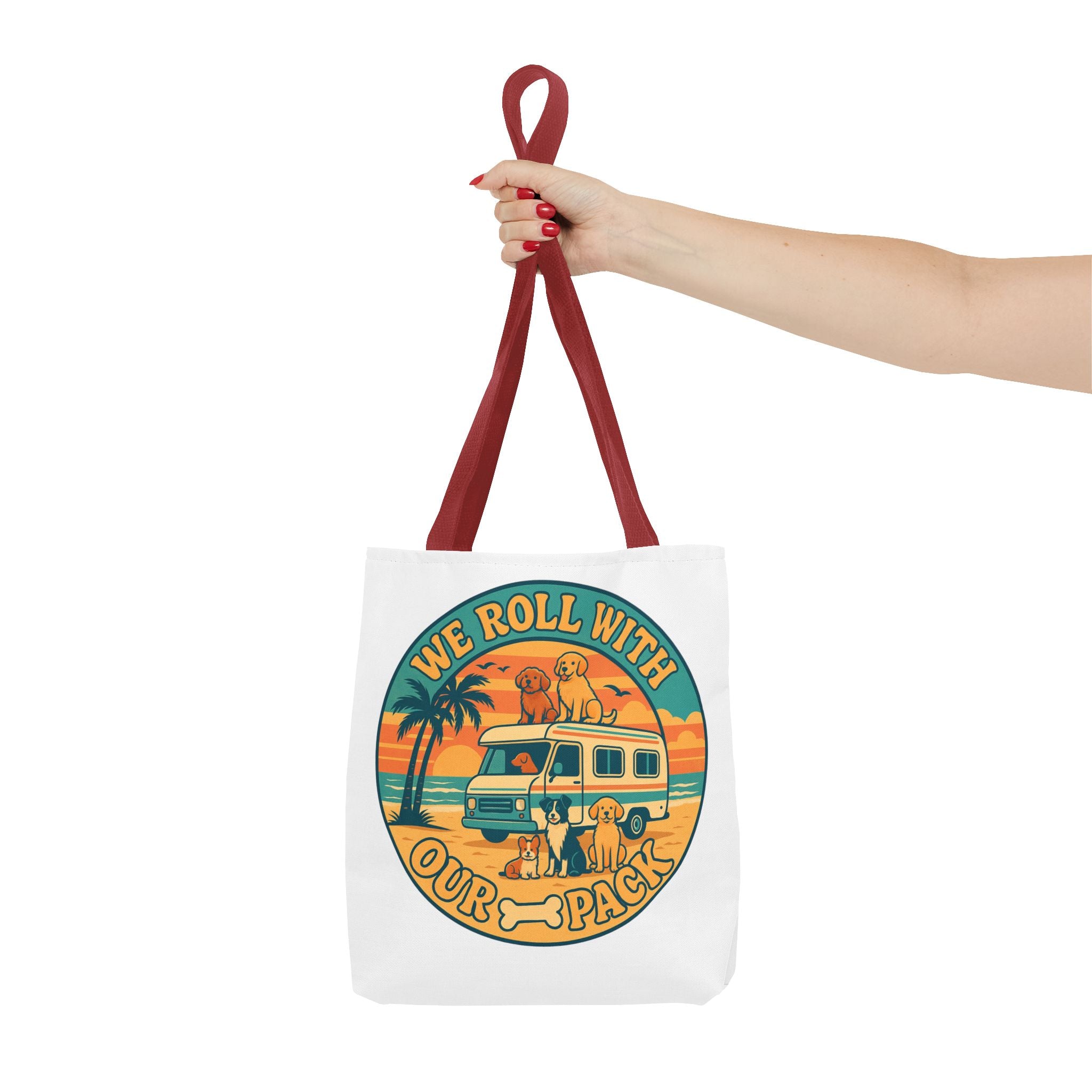 Dog Lovers Tote Bag - We Roll With Our Pack, Beach Bag, Pet Owner Gift, Eco-Friendly, Camping Accessory, Dog Mom Tote