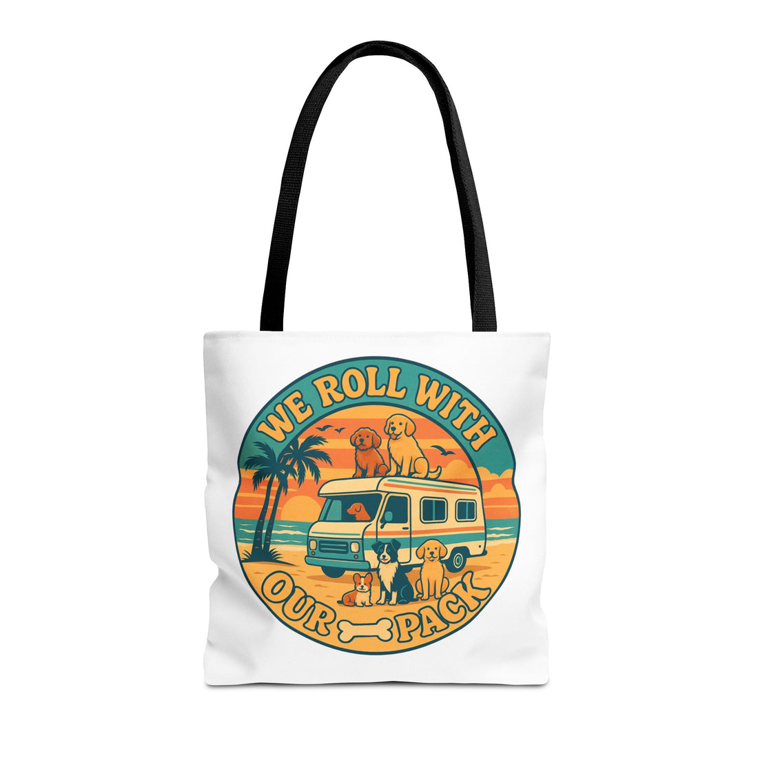 Dog Lovers Tote Bag - We Roll With Our Pack, Beach Bag, Pet Owner Gift, Eco-Friendly, Camping Accessory, Dog Mom Tote