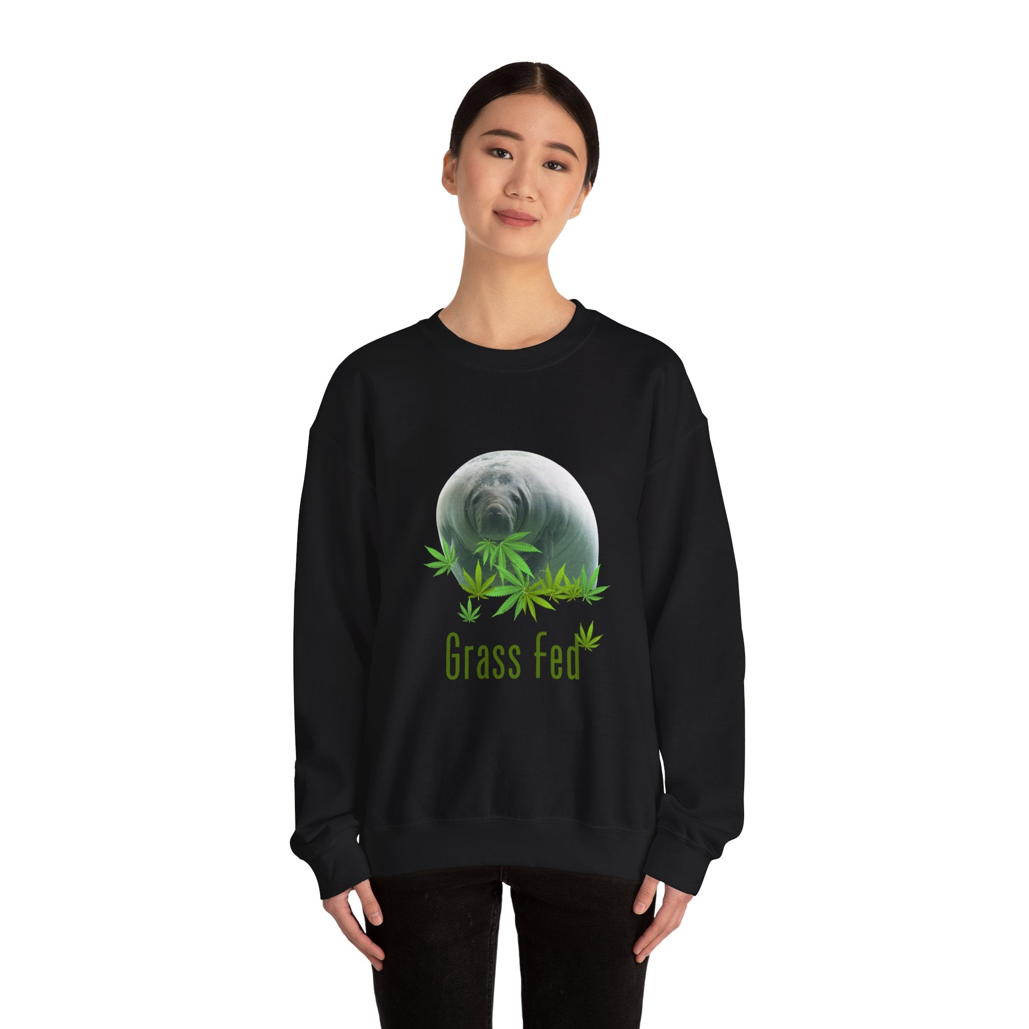 Grass Fed Manatee Crewneck Sweatshirt, Unisex Sweatshirt, Cozy Fall Apparel, Nature Lover Gift, Casual Streetwear, Eco-Friendly Fashion