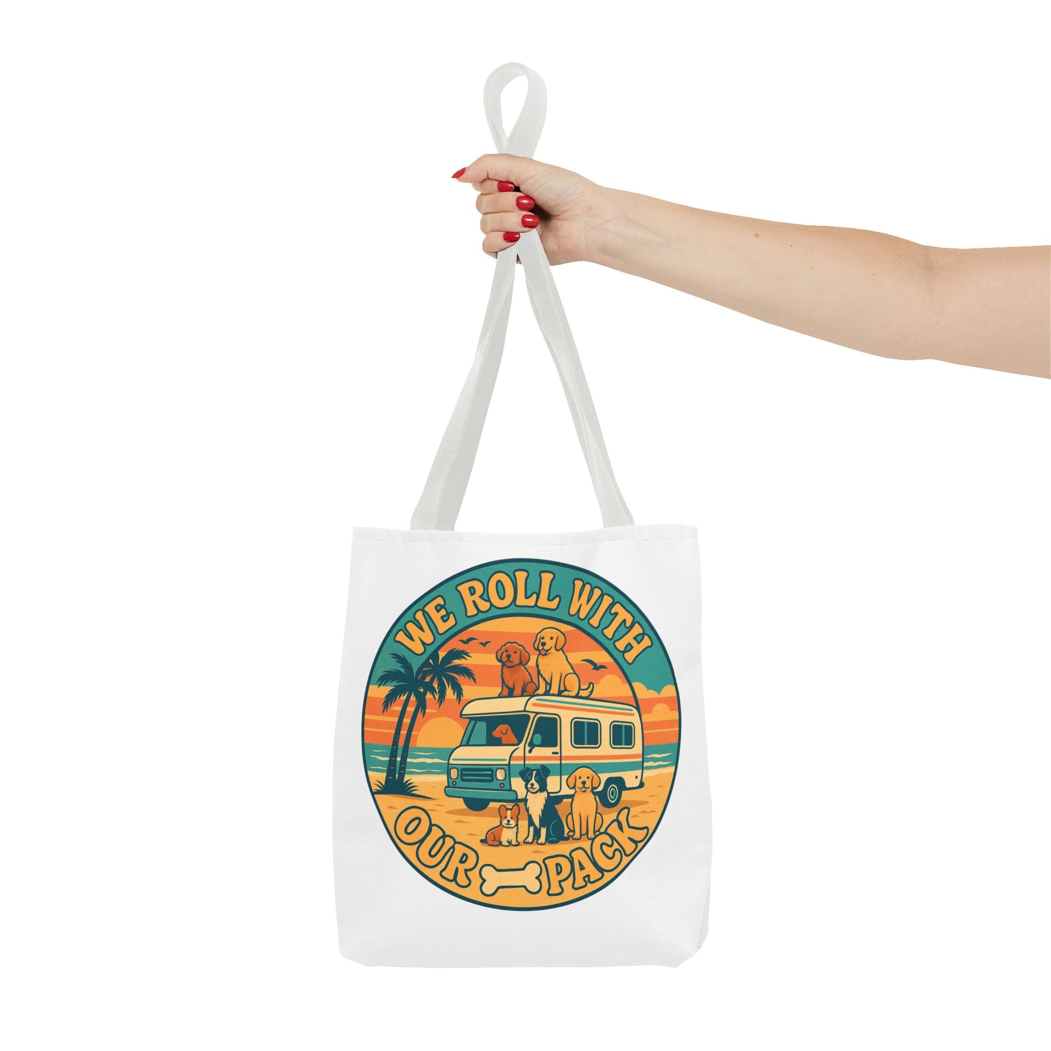 Dog Lovers Tote Bag - We Roll With Our Pack, Beach Bag, Pet Owner Gift, Eco-Friendly, Camping Accessory, Dog Mom Tote