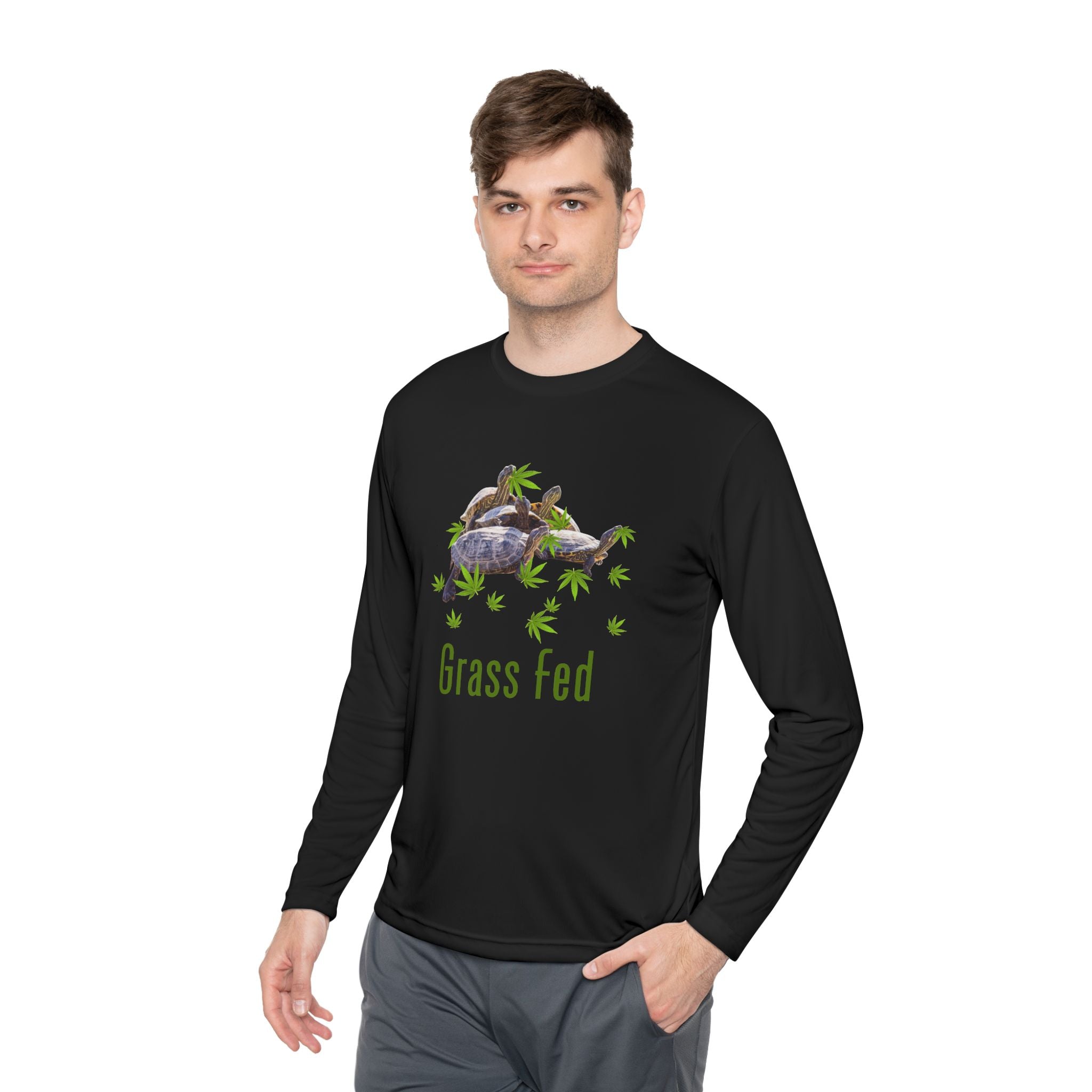Turtle Grass Fed -Unisex Lightweight Long Sleeve Tee - Grass Fed Turtle Shirt, Funny T-Shirt, Nature Lover Gift, Eco-Friendly Apparel, Cute Animal Top