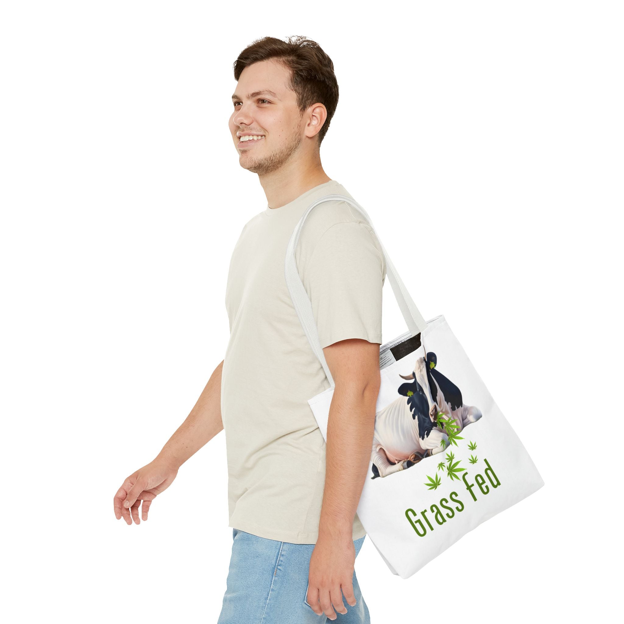 Grass Fed Cow Tote Bag, Eco-Friendly Shopping Bag, Farmhouse Style, Vegan Gift, Reusable Grocery Bag