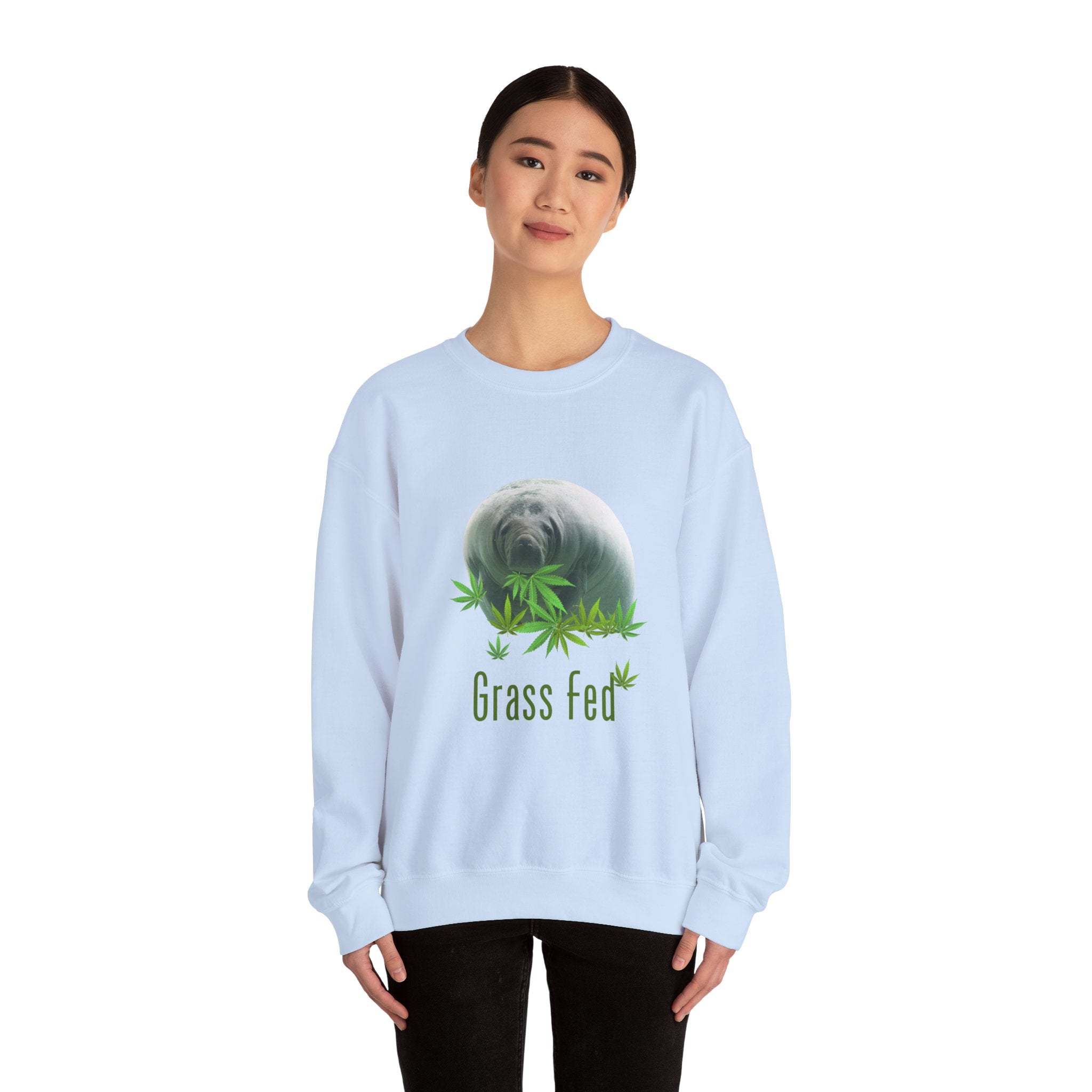 Grass Fed Manatee Crewneck Sweatshirt, Unisex Sweatshirt, Cozy Fall Apparel, Nature Lover Gift, Casual Streetwear, Eco-Friendly Fashion