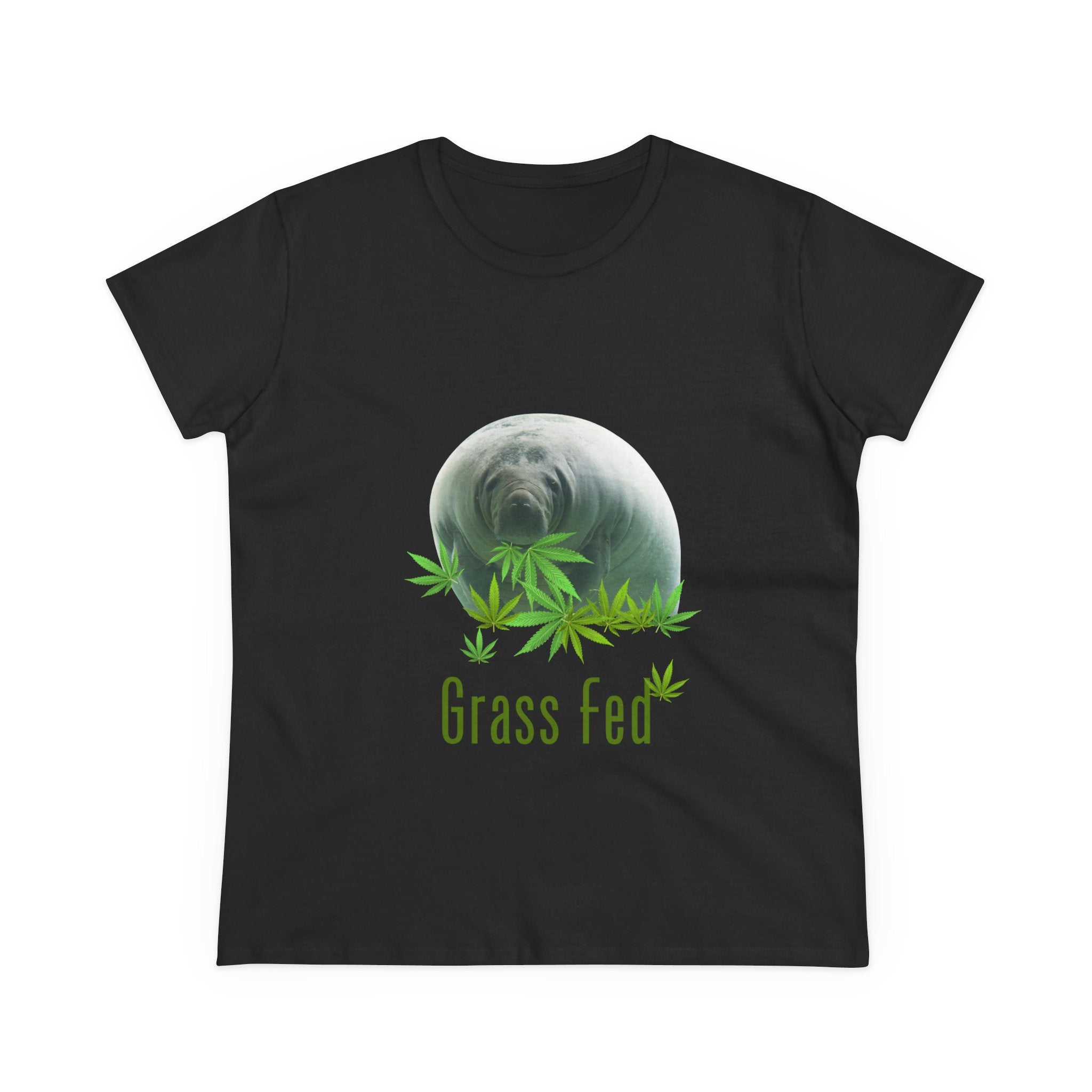 Manatee Grass Fed Women's Tee, Eco-Friendly T-Shirt, Nature Lover Gift, Casual Summer Top, Unique Animal Graphic Tee