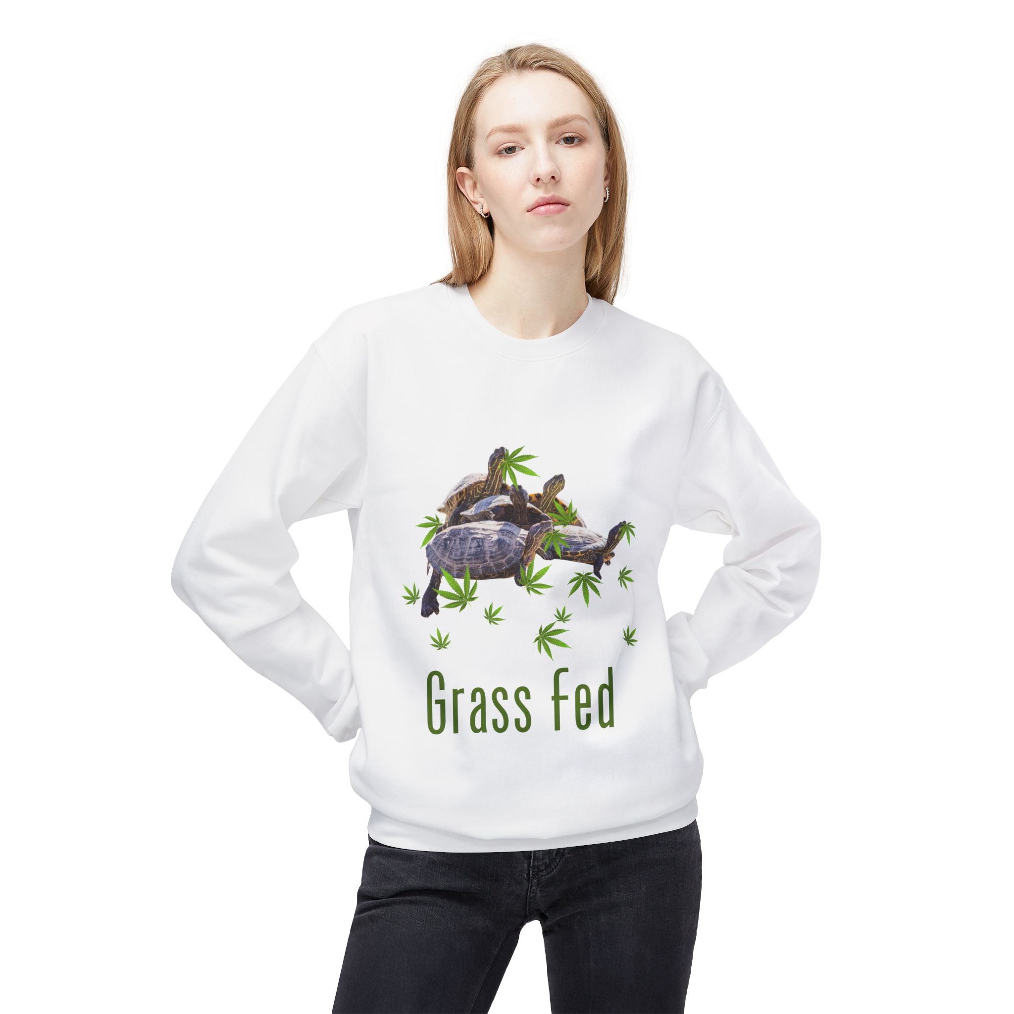 Grass Fed Turtle Crewneck Sweatshirt | Unisex Fleece | Nature Lovers Gift | Eco-Friendly Apparel | Cute Animal Sweatshirt