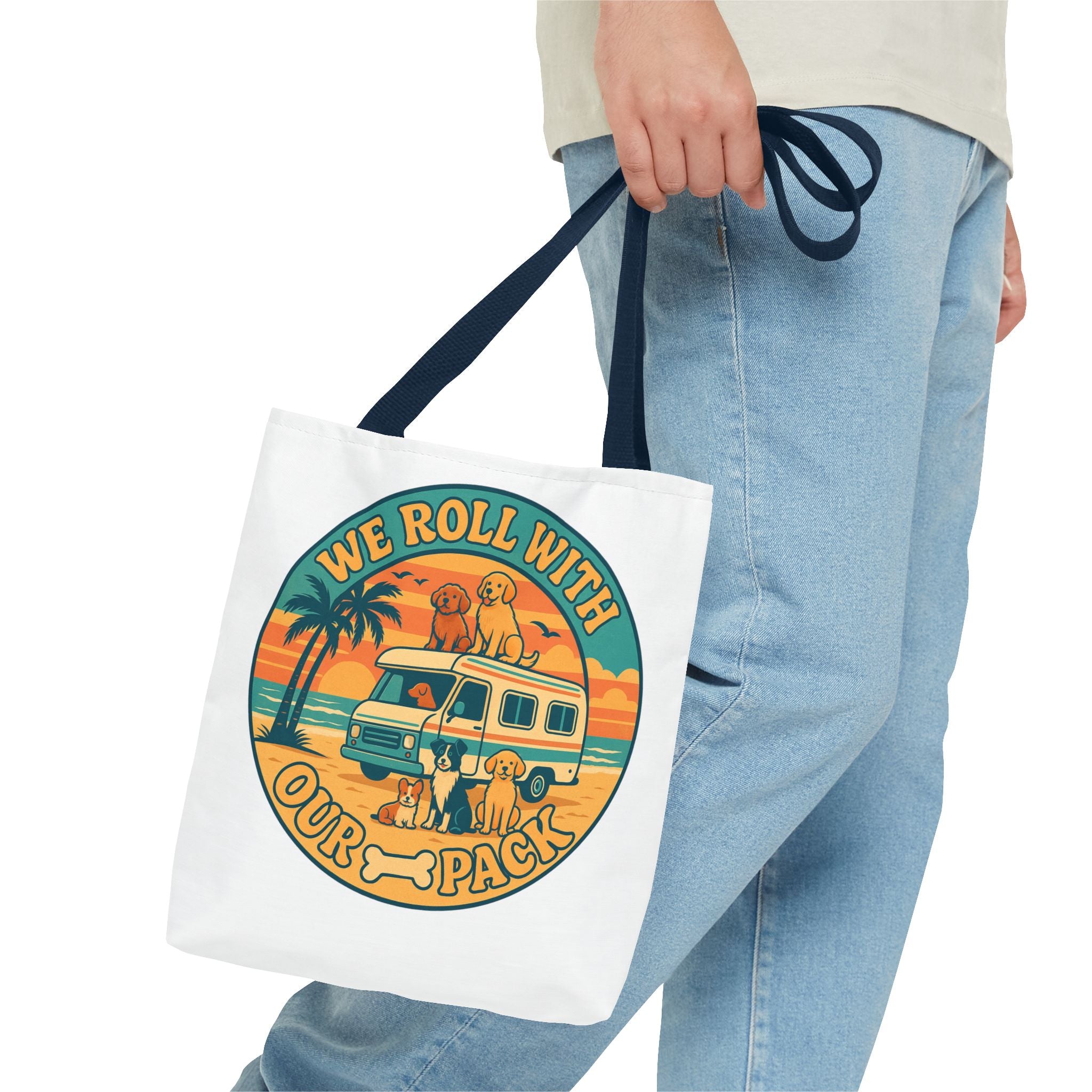 Dog Lovers Tote Bag - We Roll With Our Pack, Beach Bag, Pet Owner Gift, Eco-Friendly, Camping Accessory, Dog Mom Tote