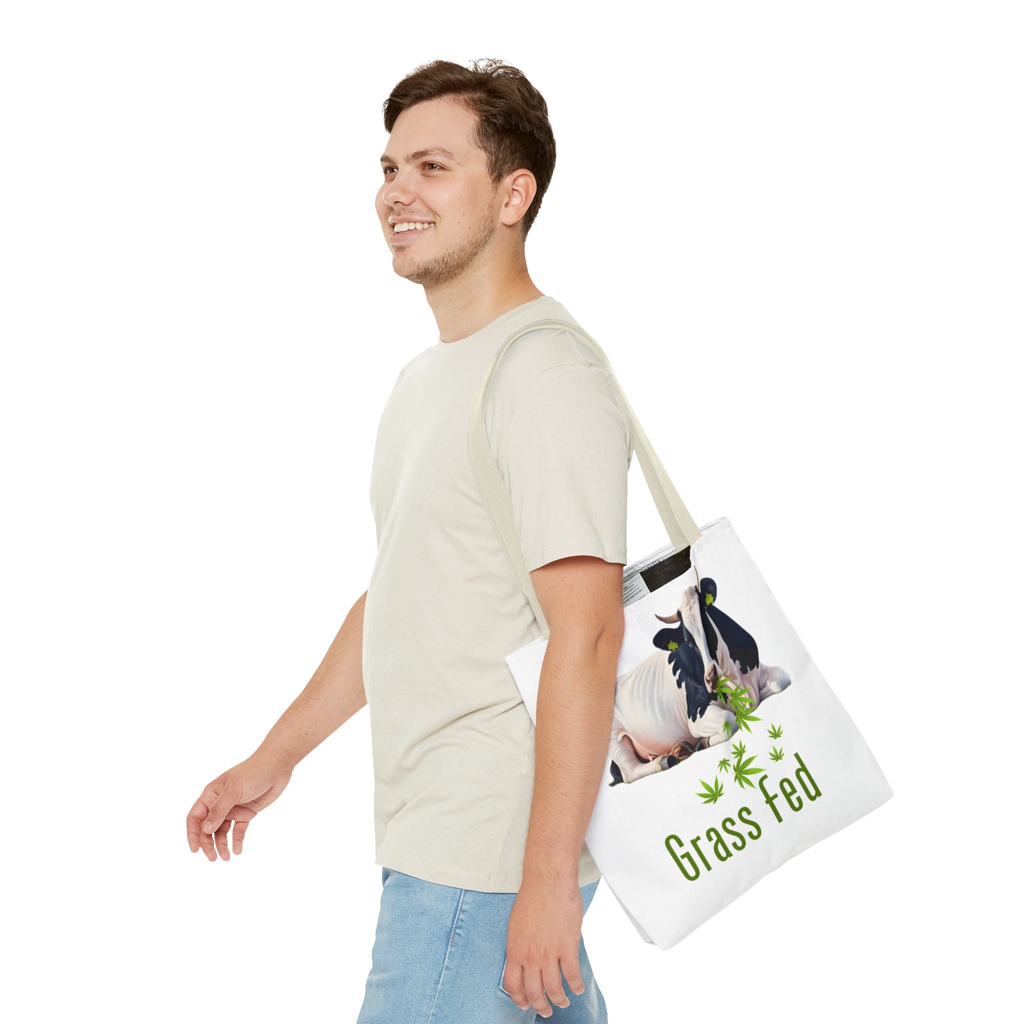 Grass Fed Cow Tote Bag, Eco-Friendly Shopping Bag, Farmhouse Style, Vegan Gift, Reusable Grocery Bag