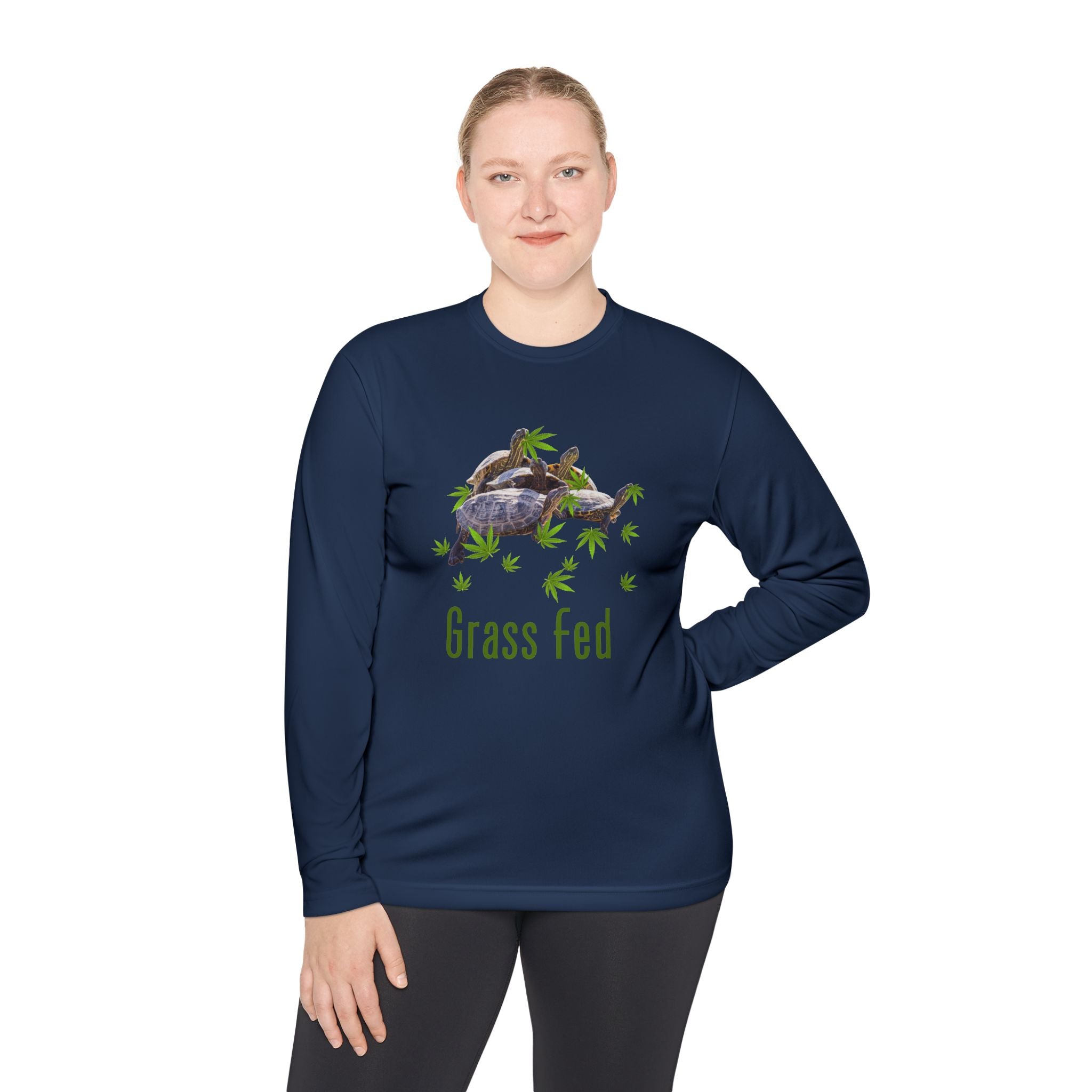 Turtle Grass Fed -Unisex Lightweight Long Sleeve Tee - Grass Fed Turtle Shirt, Funny T-Shirt, Nature Lover Gift, Eco-Friendly Apparel, Cute Animal Top