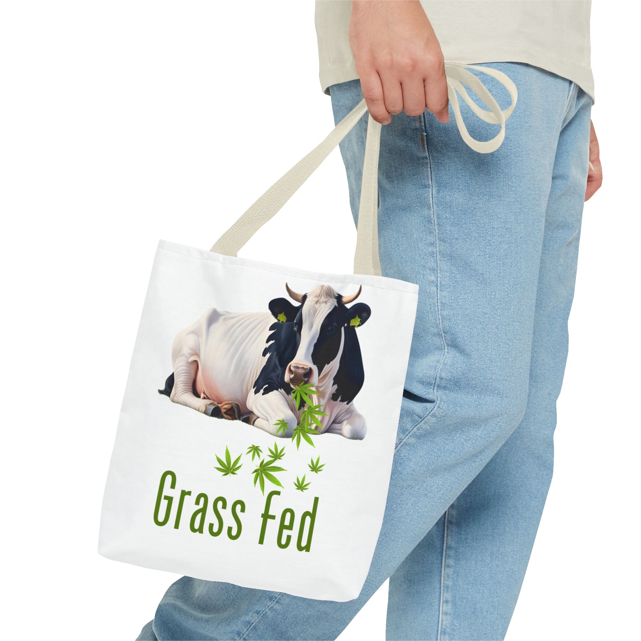 Grass Fed Cow Tote Bag, Eco-Friendly Shopping Bag, Farmhouse Style, Vegan Gift, Reusable Grocery Bag