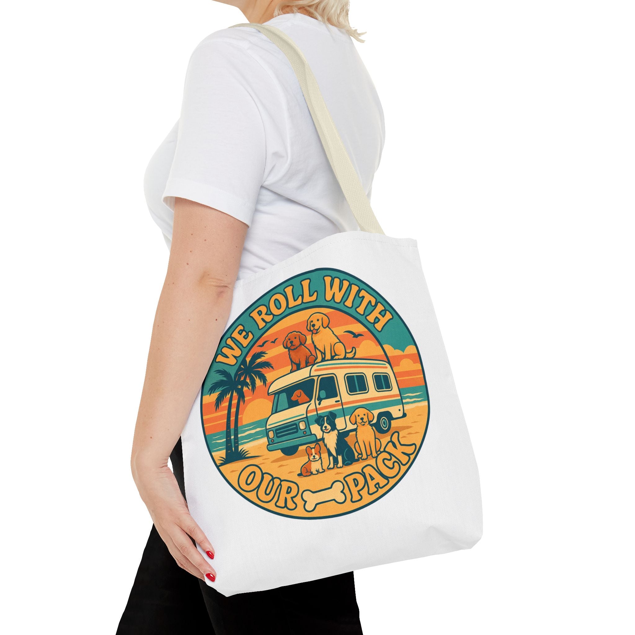 Dog Lovers Tote Bag - We Roll With Our Pack, Beach Bag, Pet Owner Gift, Eco-Friendly, Camping Accessory, Dog Mom Tote
