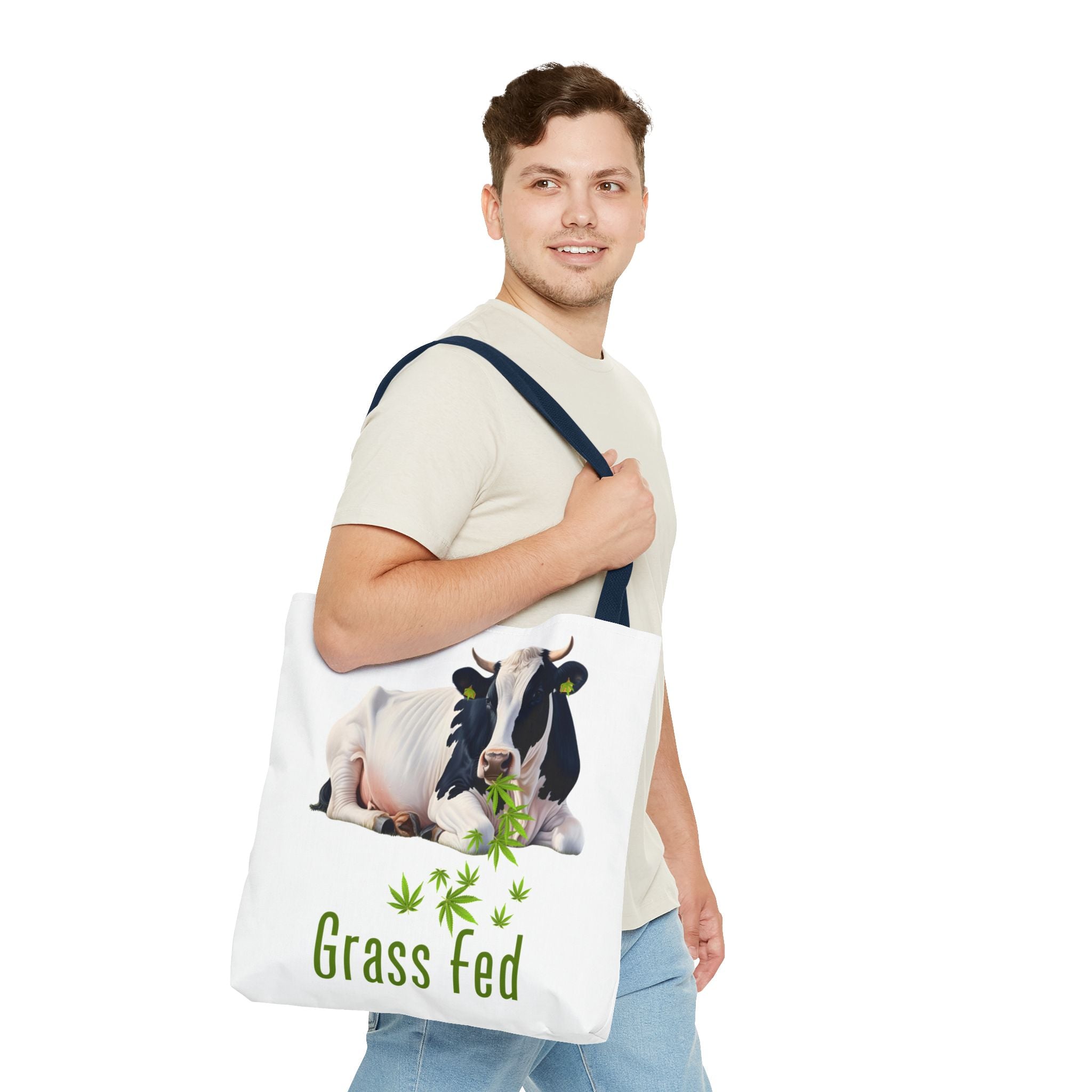 Grass Fed Cow Tote Bag, Eco-Friendly Shopping Bag, Farmhouse Style, Vegan Gift, Reusable Grocery Bag