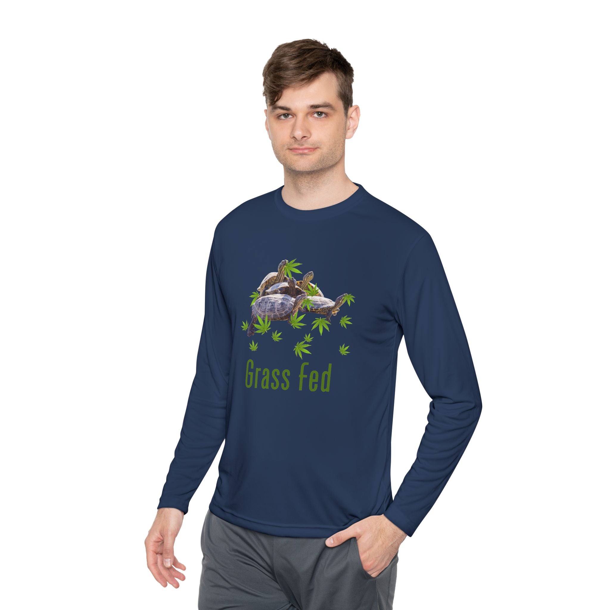 Turtle Grass Fed -Unisex Lightweight Long Sleeve Tee - Grass Fed Turtle Shirt, Funny T-Shirt, Nature Lover Gift, Eco-Friendly Apparel, Cute Animal Top