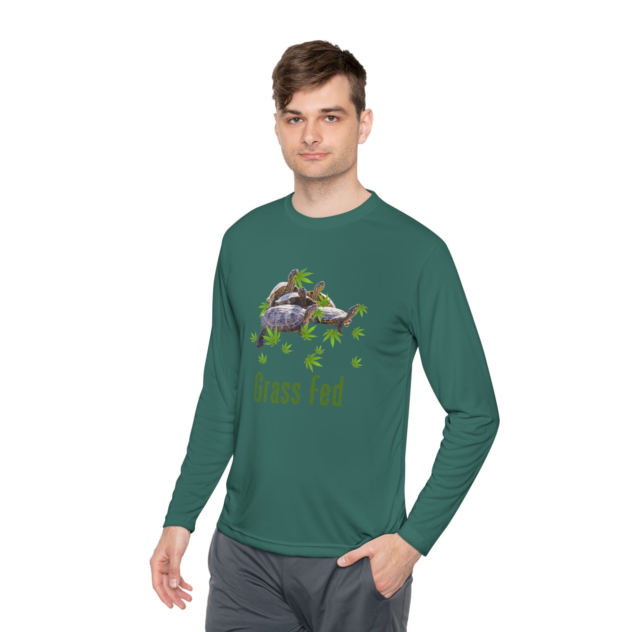 Turtle Grass Fed -Unisex Lightweight Long Sleeve Tee - Grass Fed Turtle Shirt, Funny T-Shirt, Nature Lover Gift, Eco-Friendly Apparel, Cute Animal Top