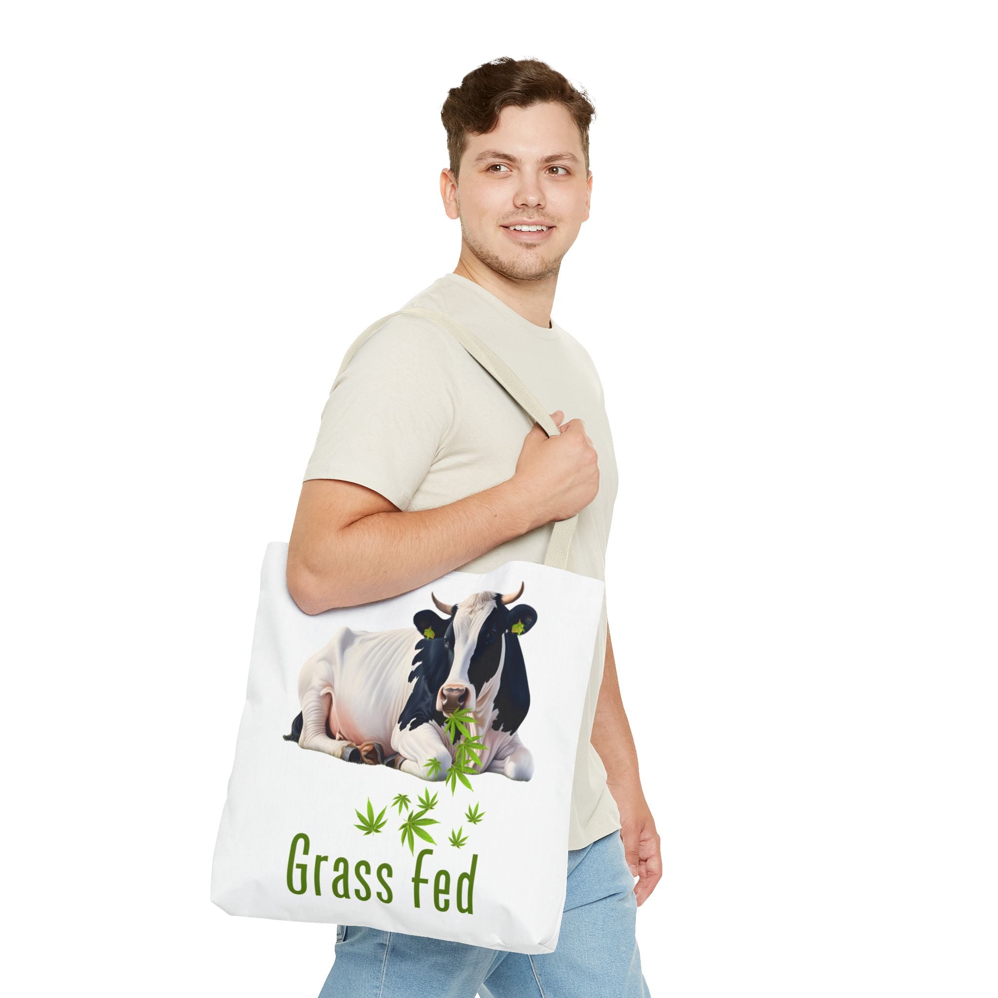 Grass Fed Cow Tote Bag, Eco-Friendly Shopping Bag, Farmhouse Style, Vegan Gift, Reusable Grocery Bag