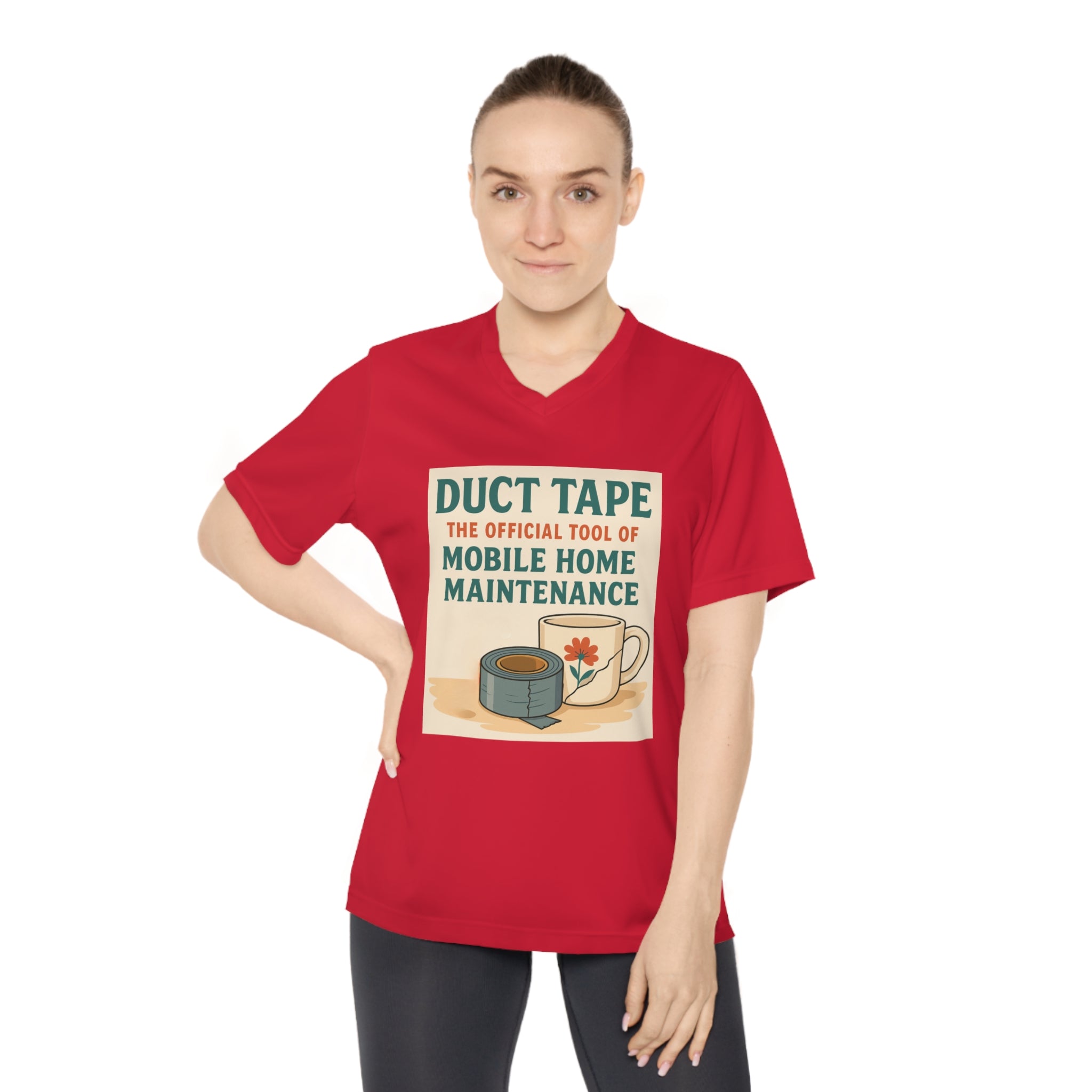 Duct Tape Mobile Home Maintenance Tee, Funny Women’s V-Neck T-Shirt, Gifts for Handyman, Home Repair Humor Shirt, DIY Lover's Apparel