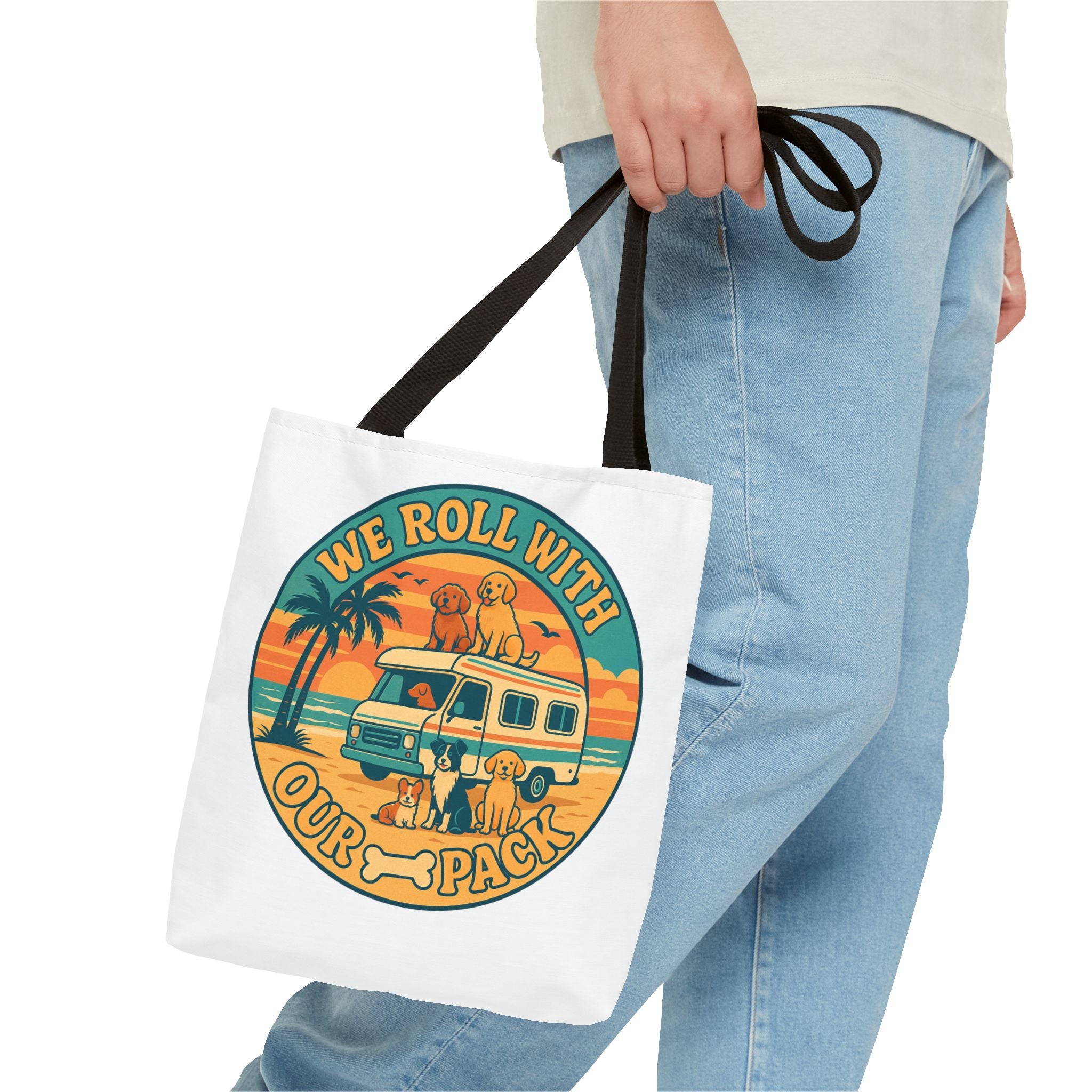 Dog Lovers Tote Bag - We Roll With Our Pack, Beach Bag, Pet Owner Gift, Eco-Friendly, Camping Accessory, Dog Mom Tote