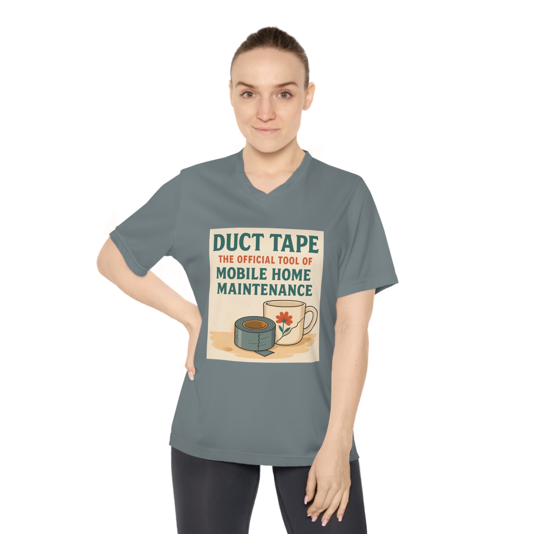 Duct Tape Mobile Home Maintenance Tee, Funny Women’s V-Neck T-Shirt, Gifts for Handyman, Home Repair Humor Shirt, DIY Lover's Apparel
