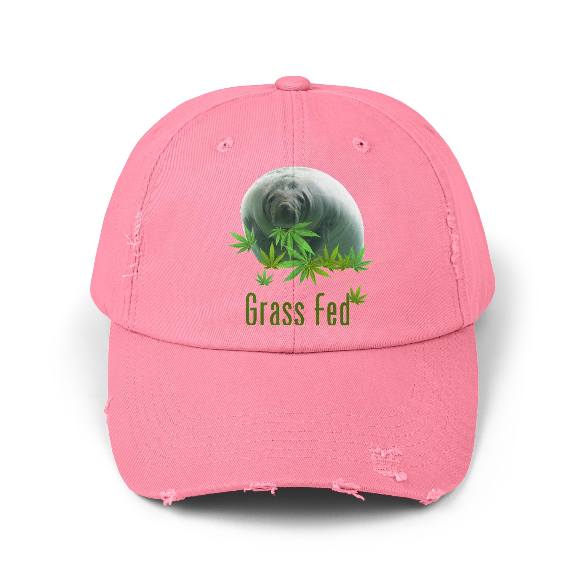 Grass Fed Distressed Cap, Unisex Cap, Nature Hat, Eco-Friendly Baseball Cap, Gift for Animal Lovers, Summer Accessory