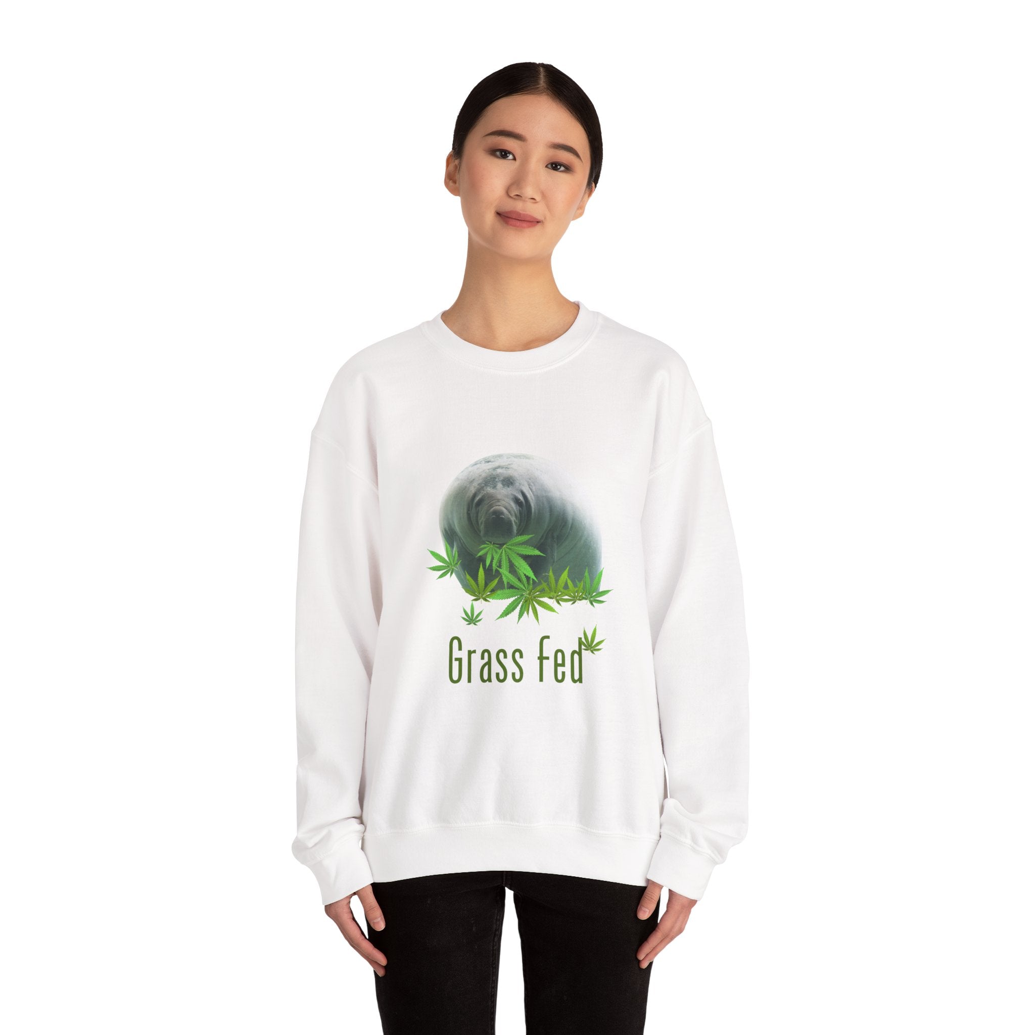 Grass Fed Manatee Crewneck Sweatshirt, Unisex Sweatshirt, Cozy Fall Apparel, Nature Lover Gift, Casual Streetwear, Eco-Friendly Fashion
