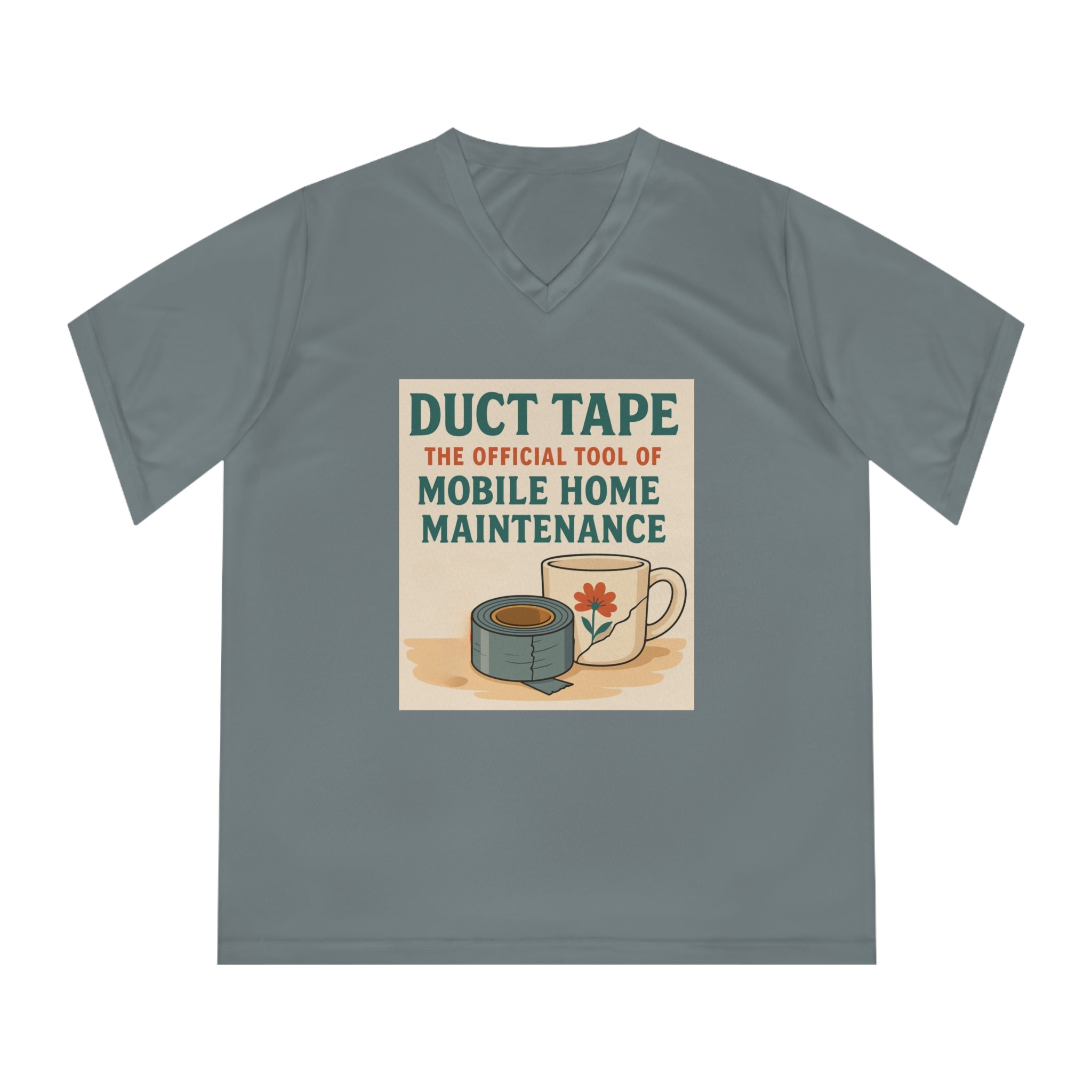 Duct Tape Mobile Home Maintenance Tee, Funny Women’s V-Neck T-Shirt, Gifts for Handyman, Home Repair Humor Shirt, DIY Lover's Apparel