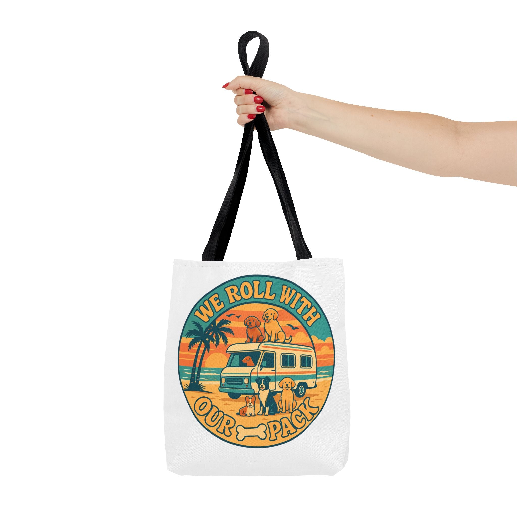 Dog Lovers Tote Bag - We Roll With Our Pack, Beach Bag, Pet Owner Gift, Eco-Friendly, Camping Accessory, Dog Mom Tote
