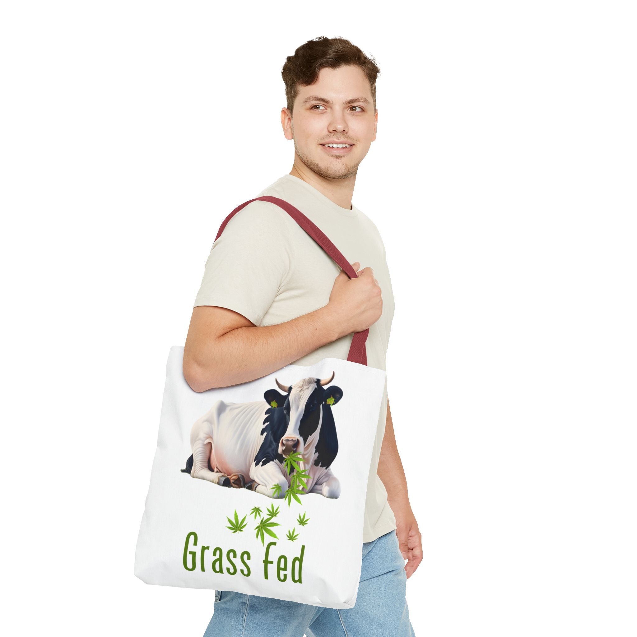 Grass Fed Cow Tote Bag, Eco-Friendly Shopping Bag, Farmhouse Style, Vegan Gift, Reusable Grocery Bag