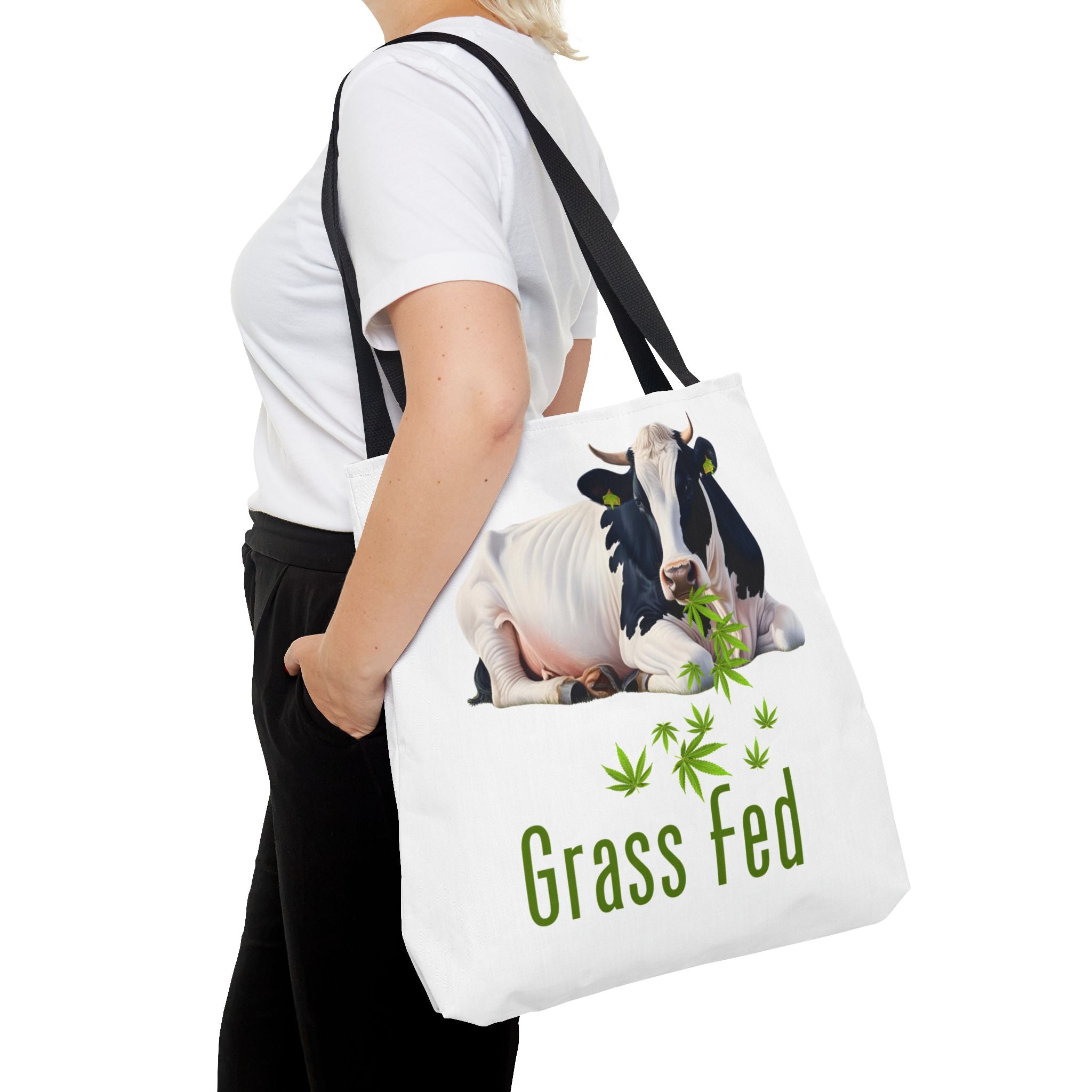 Grass Fed Cow Tote Bag, Eco-Friendly Shopping Bag, Farmhouse Style, Vegan Gift, Reusable Grocery Bag