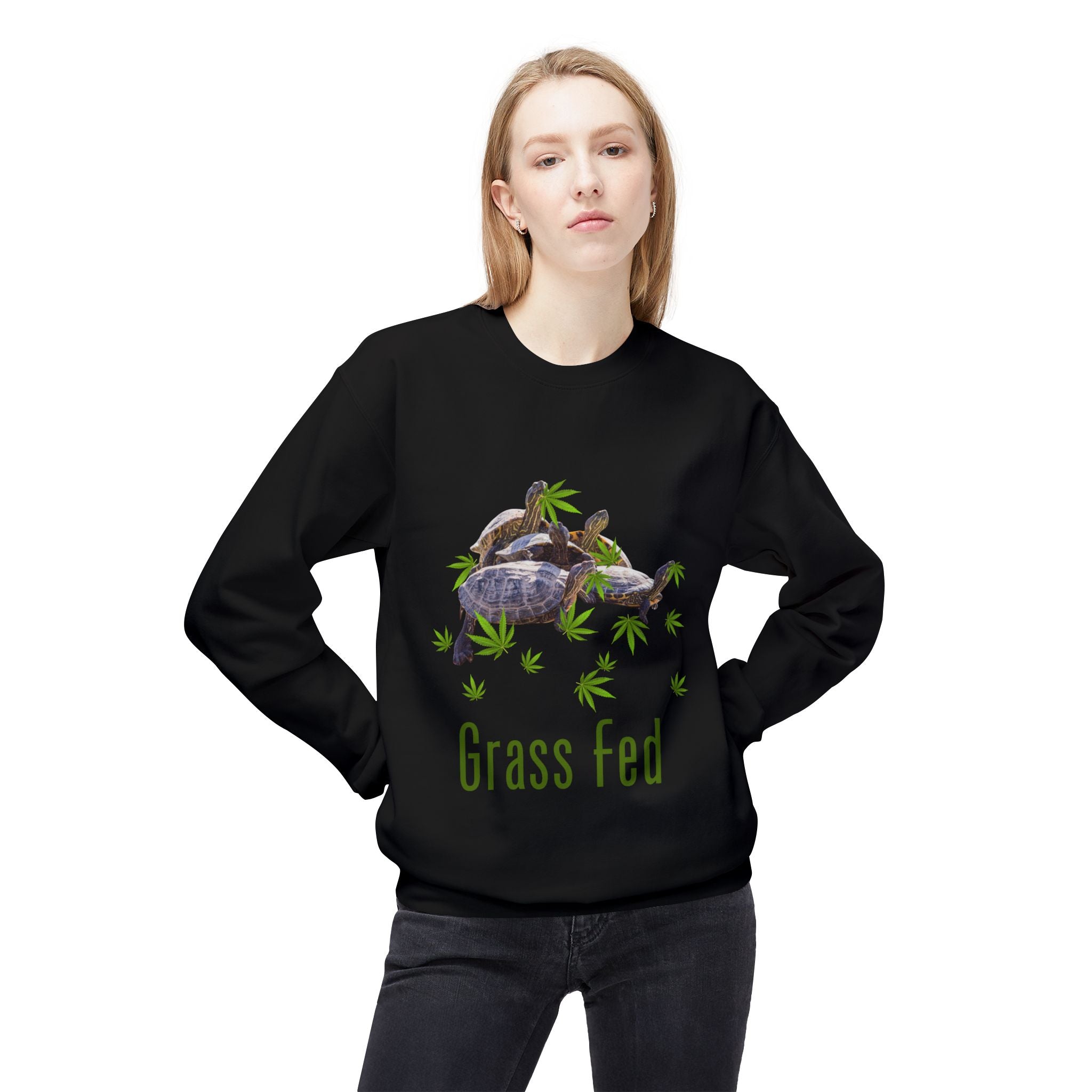 Grass Fed Turtle Crewneck Sweatshirt | Unisex Fleece | Nature Lovers Gift | Eco-Friendly Apparel | Cute Animal Sweatshirt