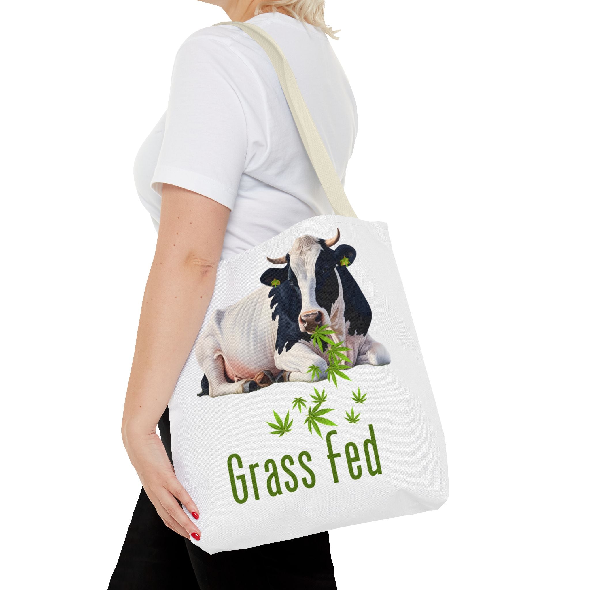 Grass Fed Cow Tote Bag, Eco-Friendly Shopping Bag, Farmhouse Style, Vegan Gift, Reusable Grocery Bag