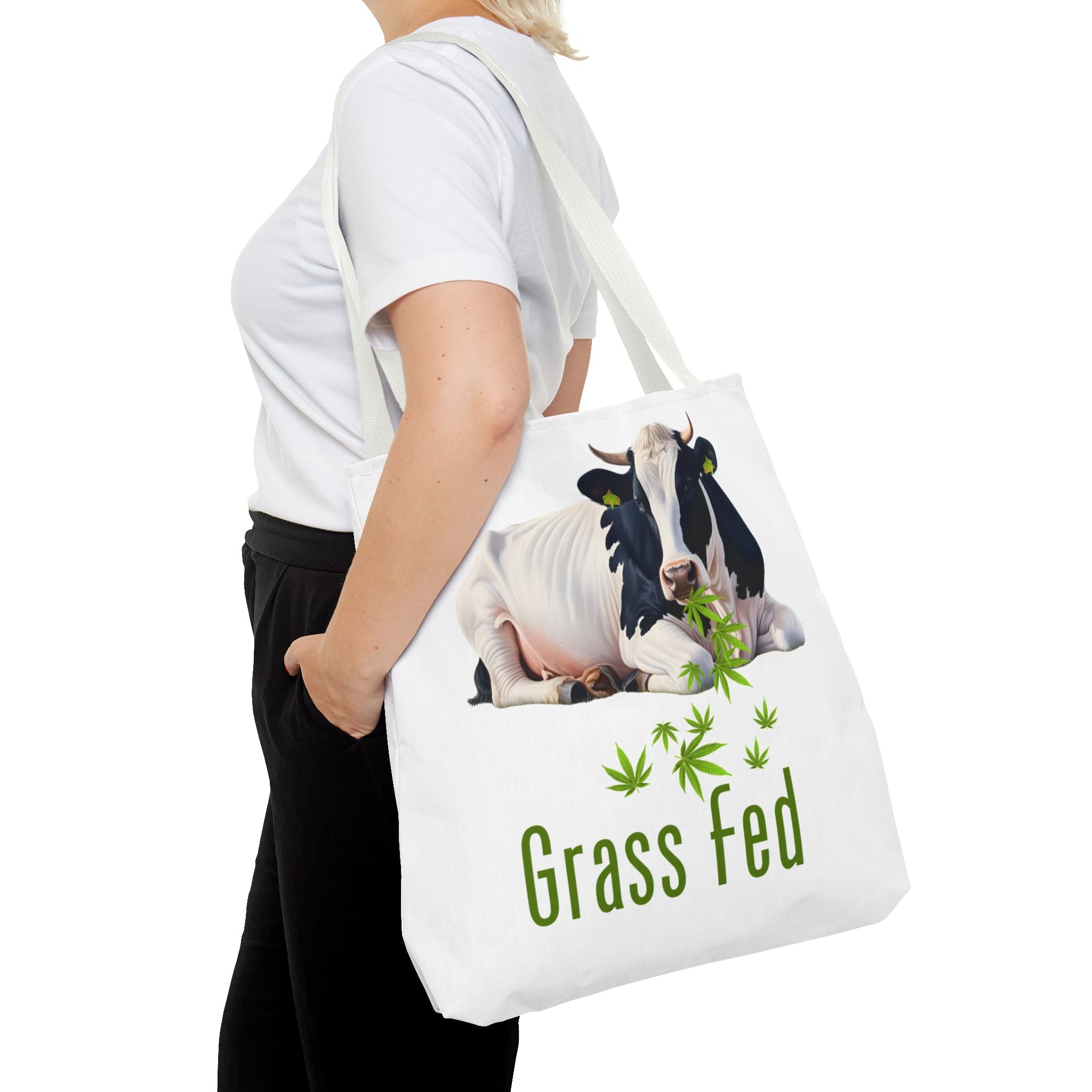 Grass Fed Cow Tote Bag, Eco-Friendly Shopping Bag, Farmhouse Style, Vegan Gift, Reusable Grocery Bag