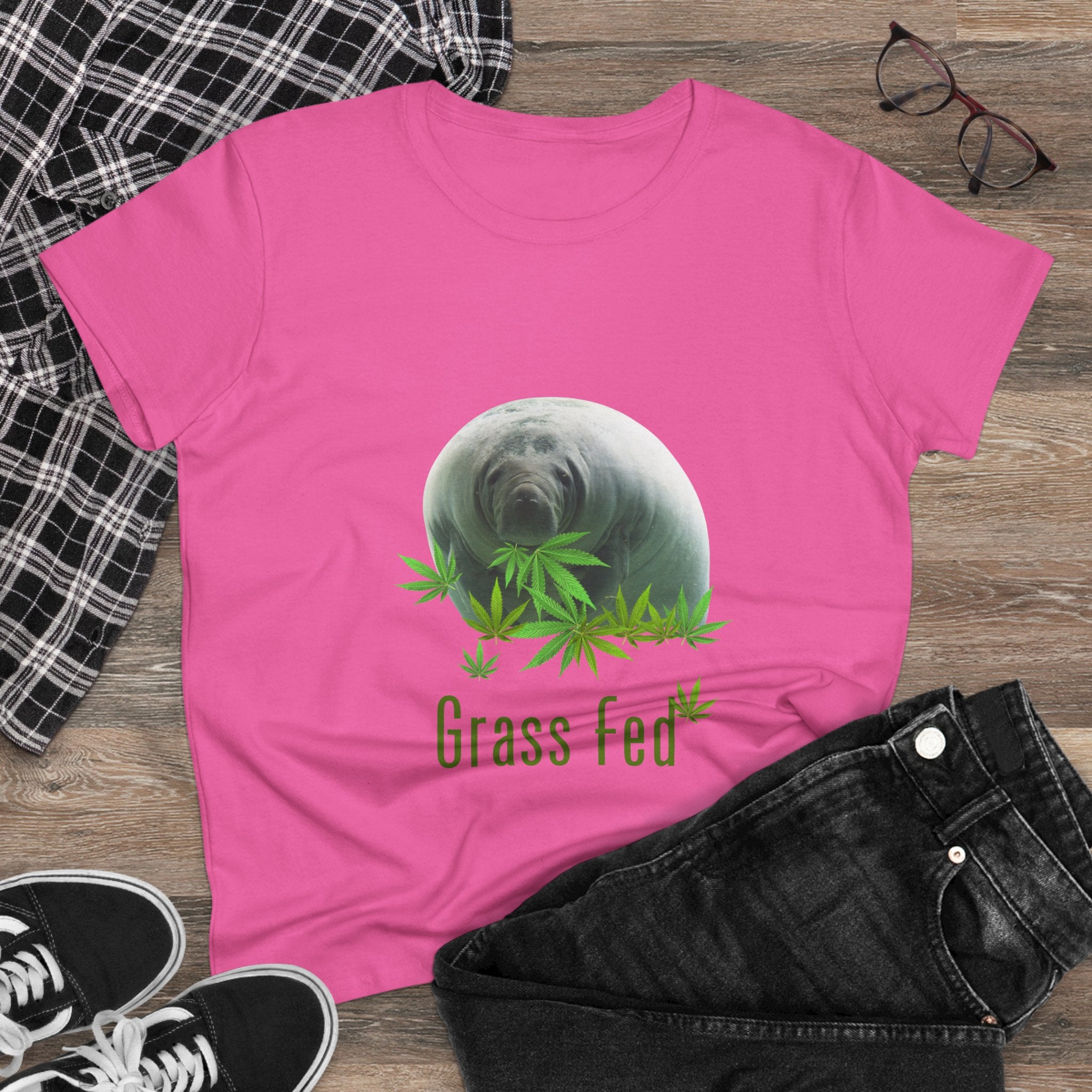 Manatee Grass Fed Women's Tee, Eco-Friendly T-Shirt, Nature Lover Gift, Casual Summer Top, Unique Animal Graphic Tee