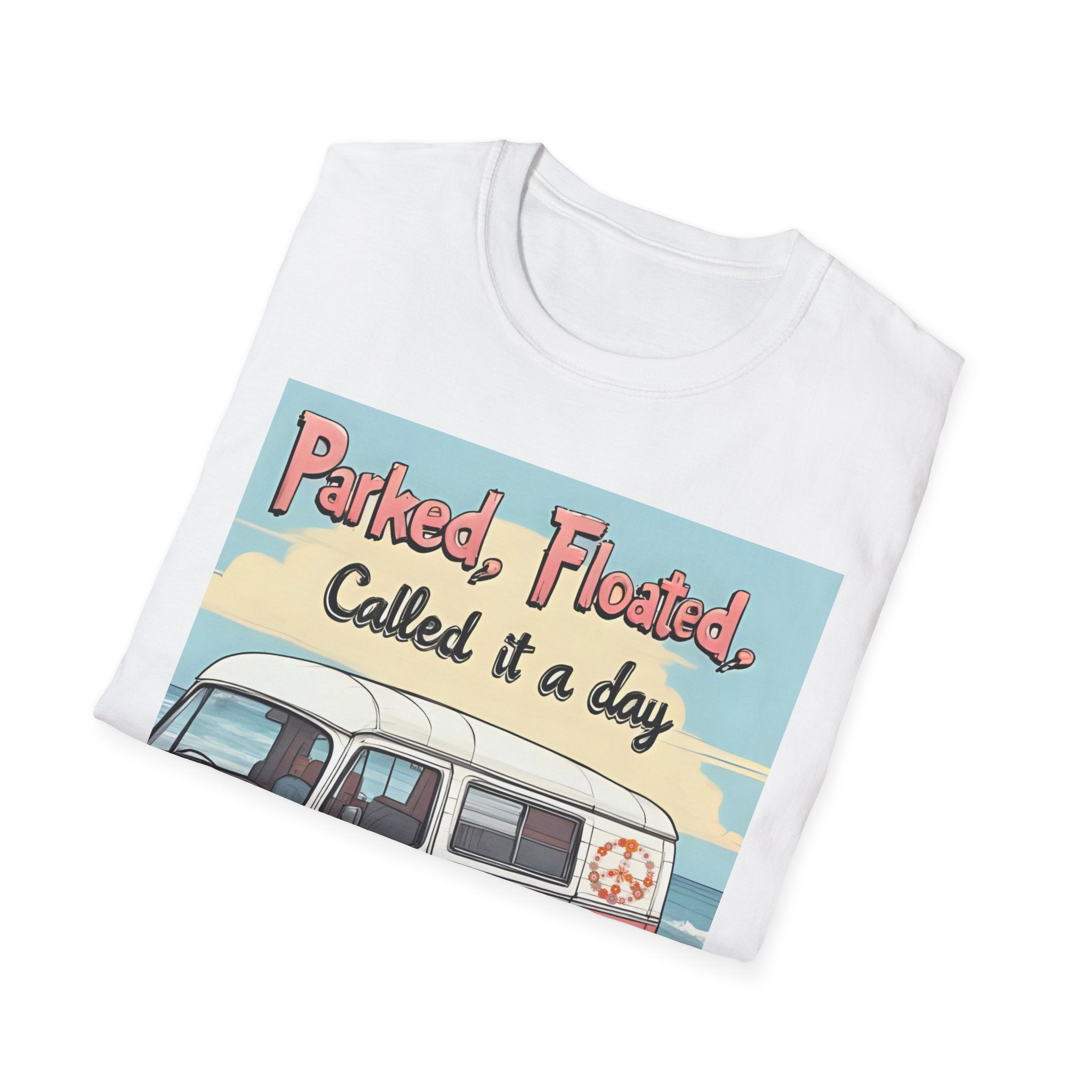 Vintage Beach Theme Unisex T-Shirt with Funny 'Parked Floated and Called it a Day' Design
