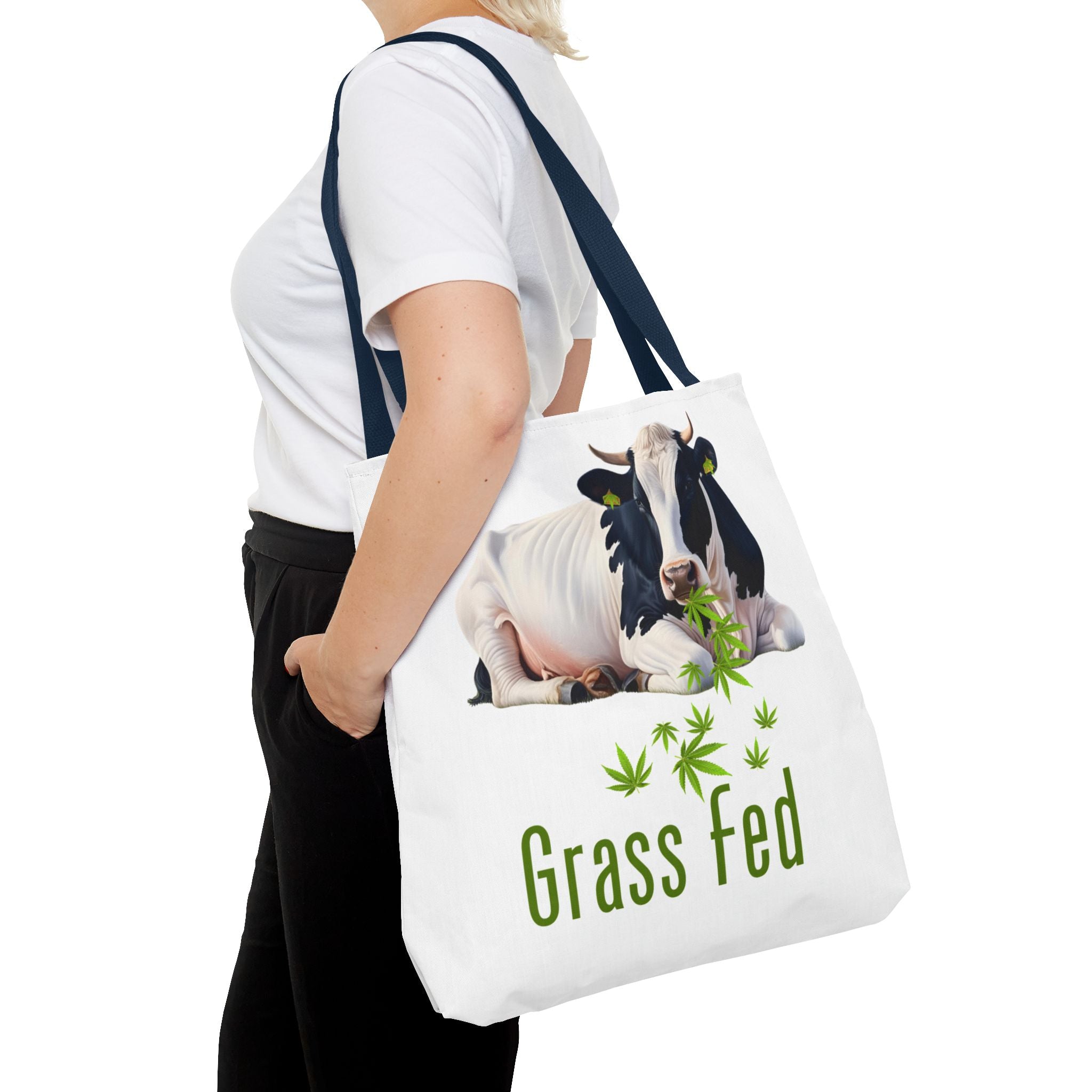 Grass Fed Cow Tote Bag, Eco-Friendly Shopping Bag, Farmhouse Style, Vegan Gift, Reusable Grocery Bag