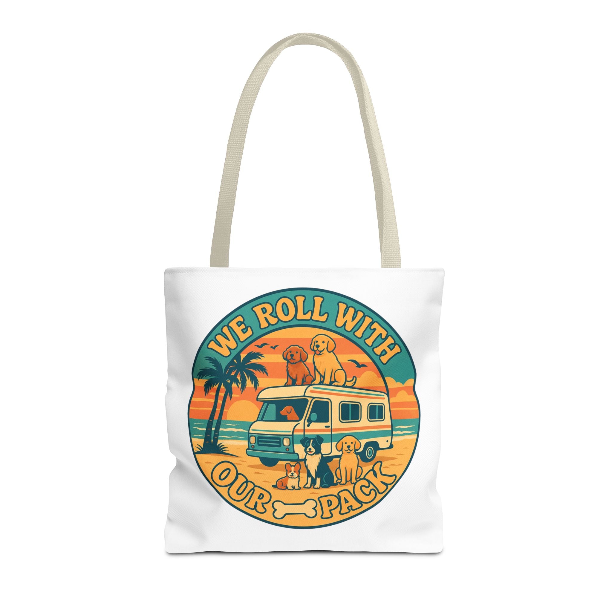 Dog Lovers Tote Bag - We Roll With Our Pack, Beach Bag, Pet Owner Gift, Eco-Friendly, Camping Accessory, Dog Mom Tote