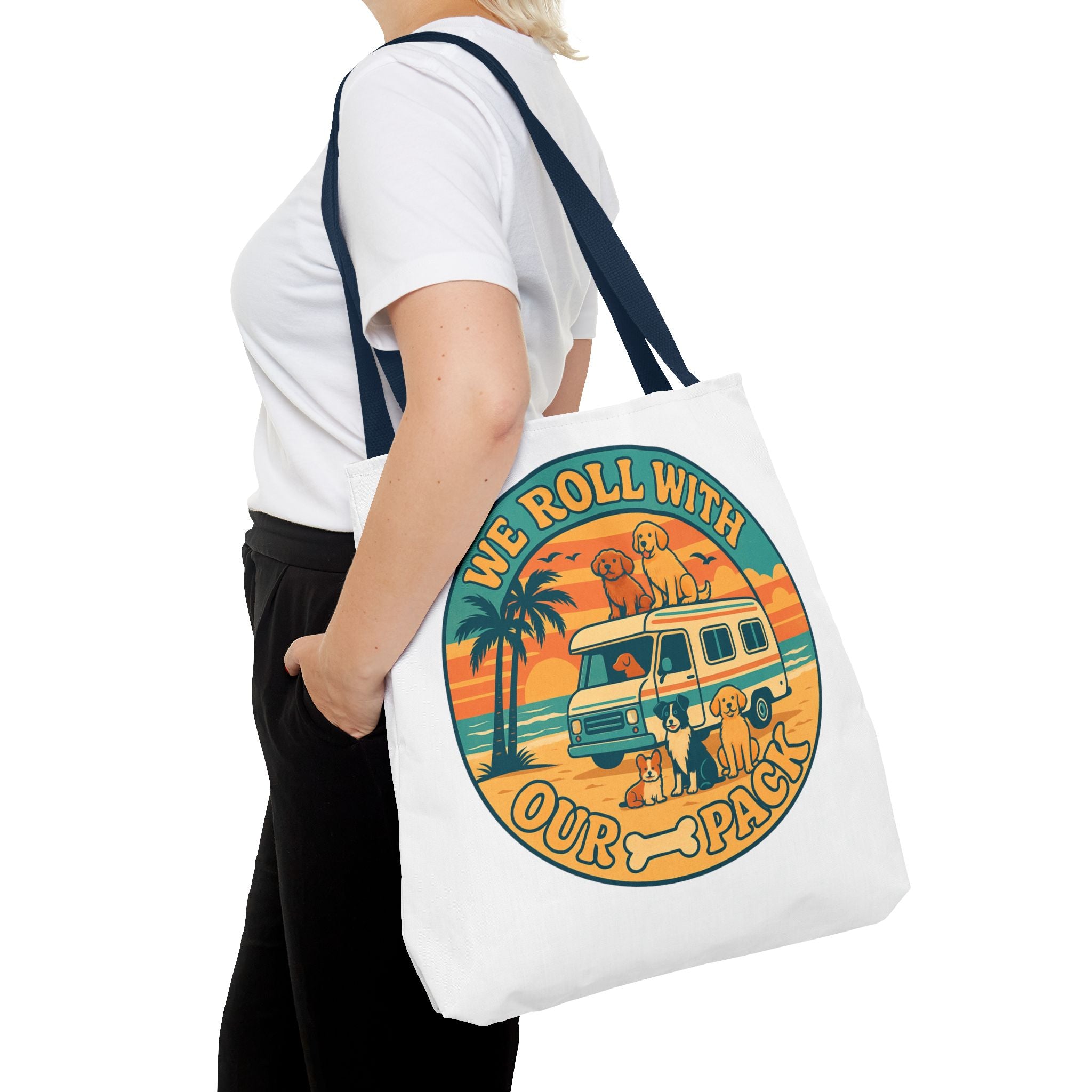 Dog Lovers Tote Bag - We Roll With Our Pack, Beach Bag, Pet Owner Gift, Eco-Friendly, Camping Accessory, Dog Mom Tote
