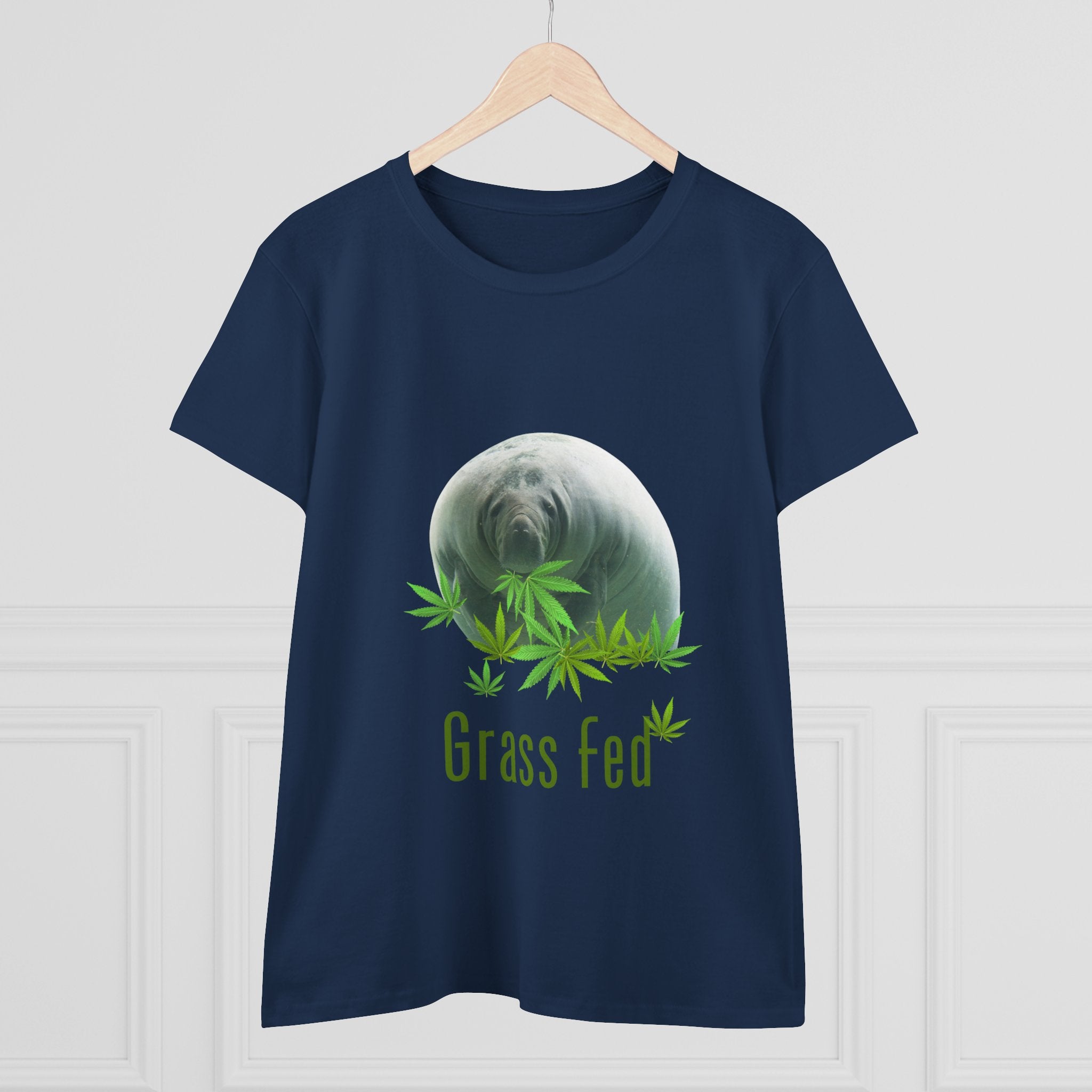 Manatee Grass Fed Women's Tee, Eco-Friendly T-Shirt, Nature Lover Gift, Casual Summer Top, Unique Animal Graphic Tee