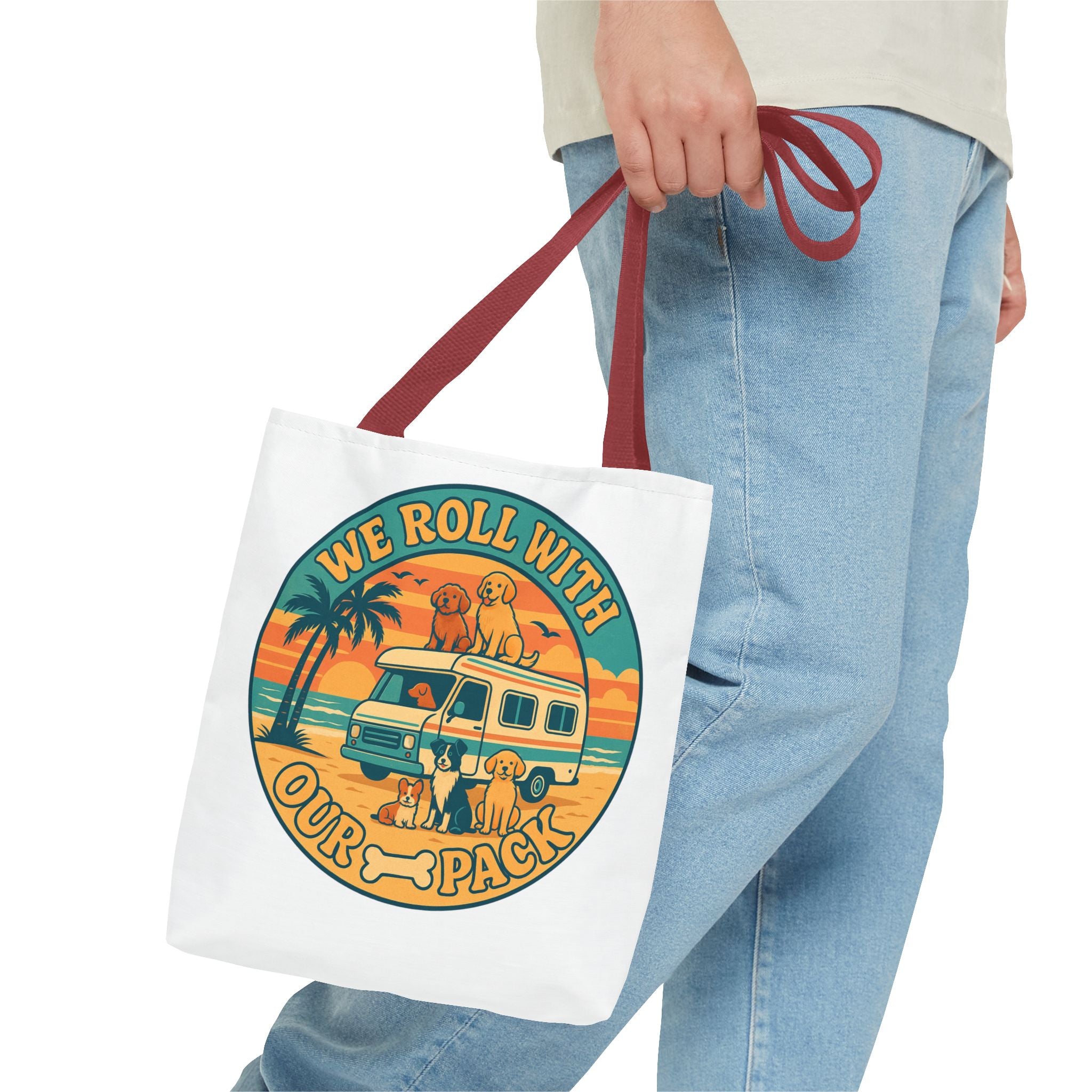 Dog Lovers Tote Bag - We Roll With Our Pack, Beach Bag, Pet Owner Gift, Eco-Friendly, Camping Accessory, Dog Mom Tote