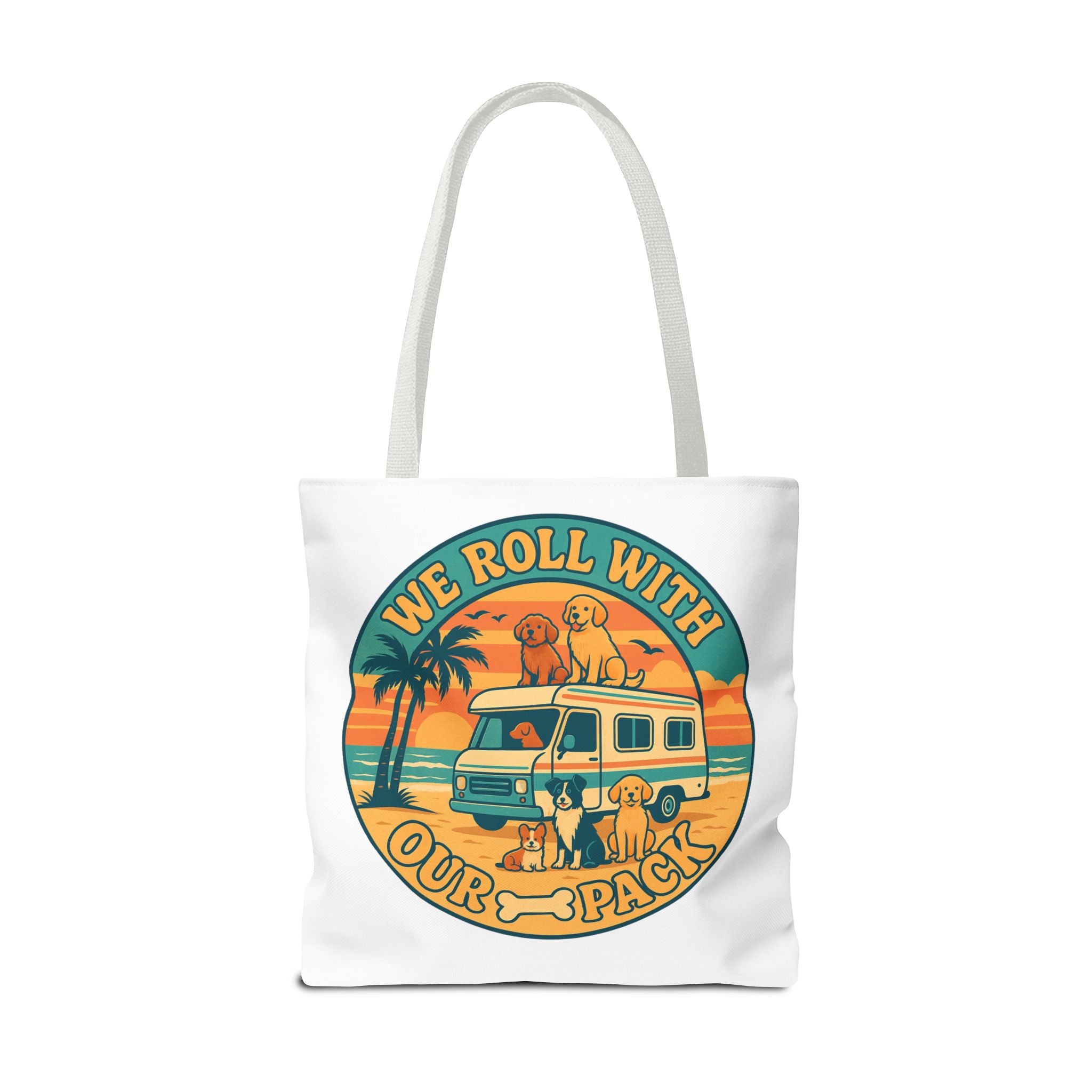 Dog Lovers Tote Bag - We Roll With Our Pack, Beach Bag, Pet Owner Gift, Eco-Friendly, Camping Accessory, Dog Mom Tote