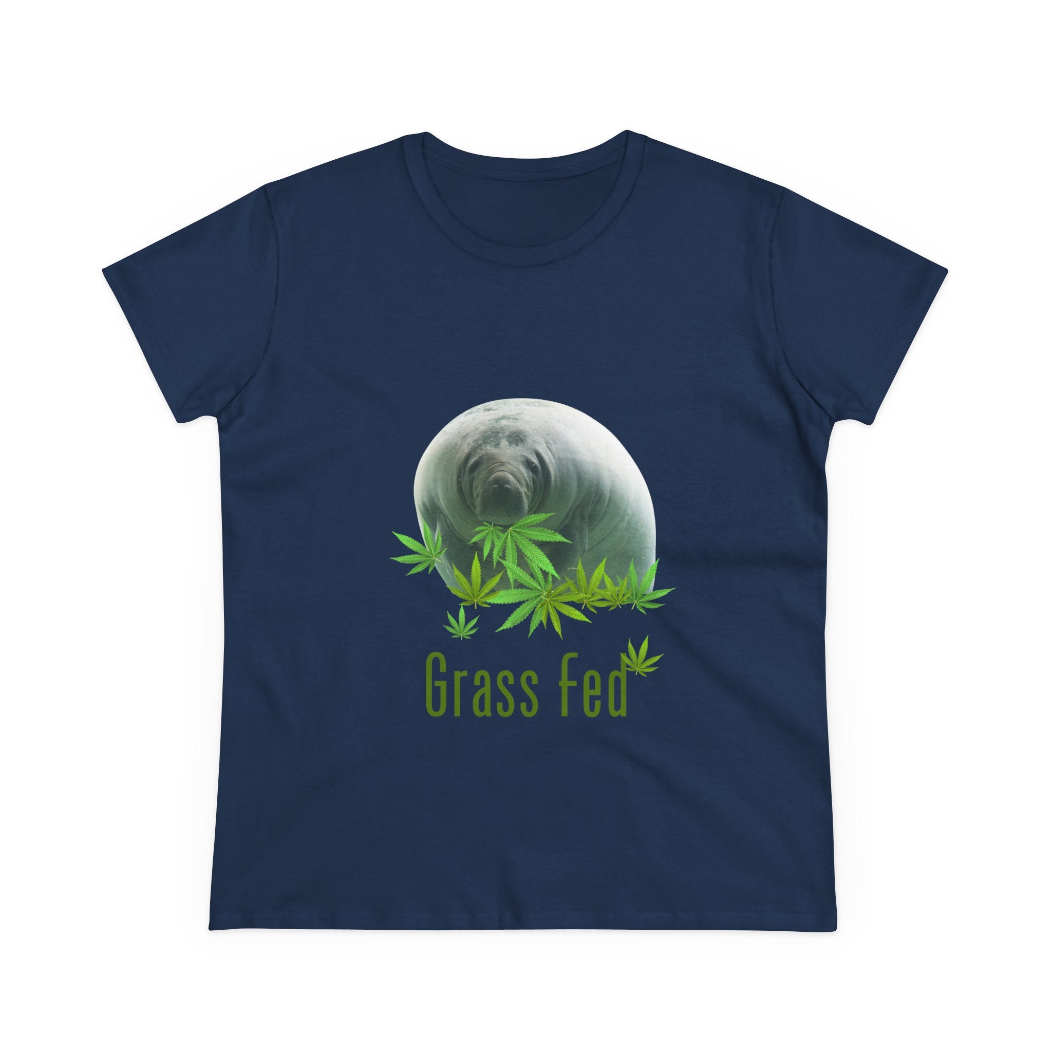 Manatee Grass Fed Women's Tee, Eco-Friendly T-Shirt, Nature Lover Gift, Casual Summer Top, Unique Animal Graphic Tee
