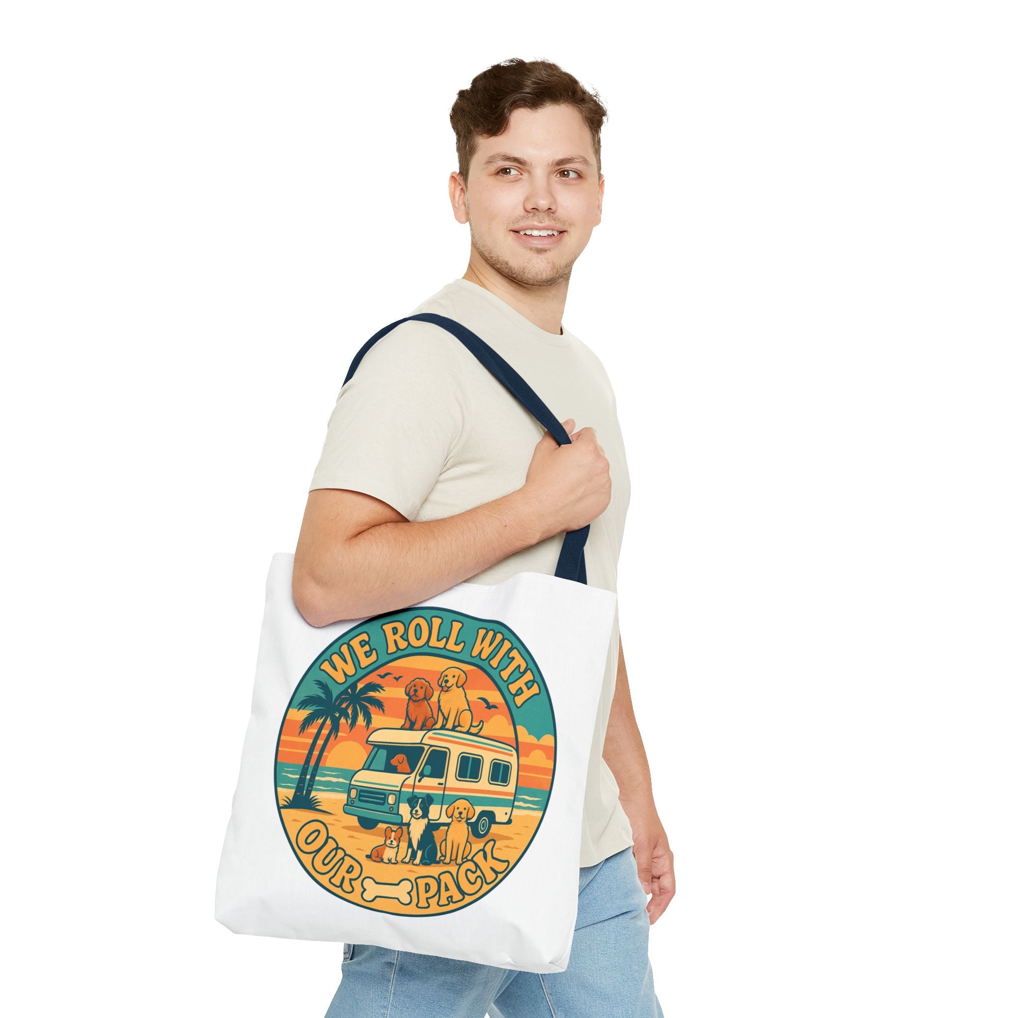Dog Lovers Tote Bag - We Roll With Our Pack, Beach Bag, Pet Owner Gift, Eco-Friendly, Camping Accessory, Dog Mom Tote