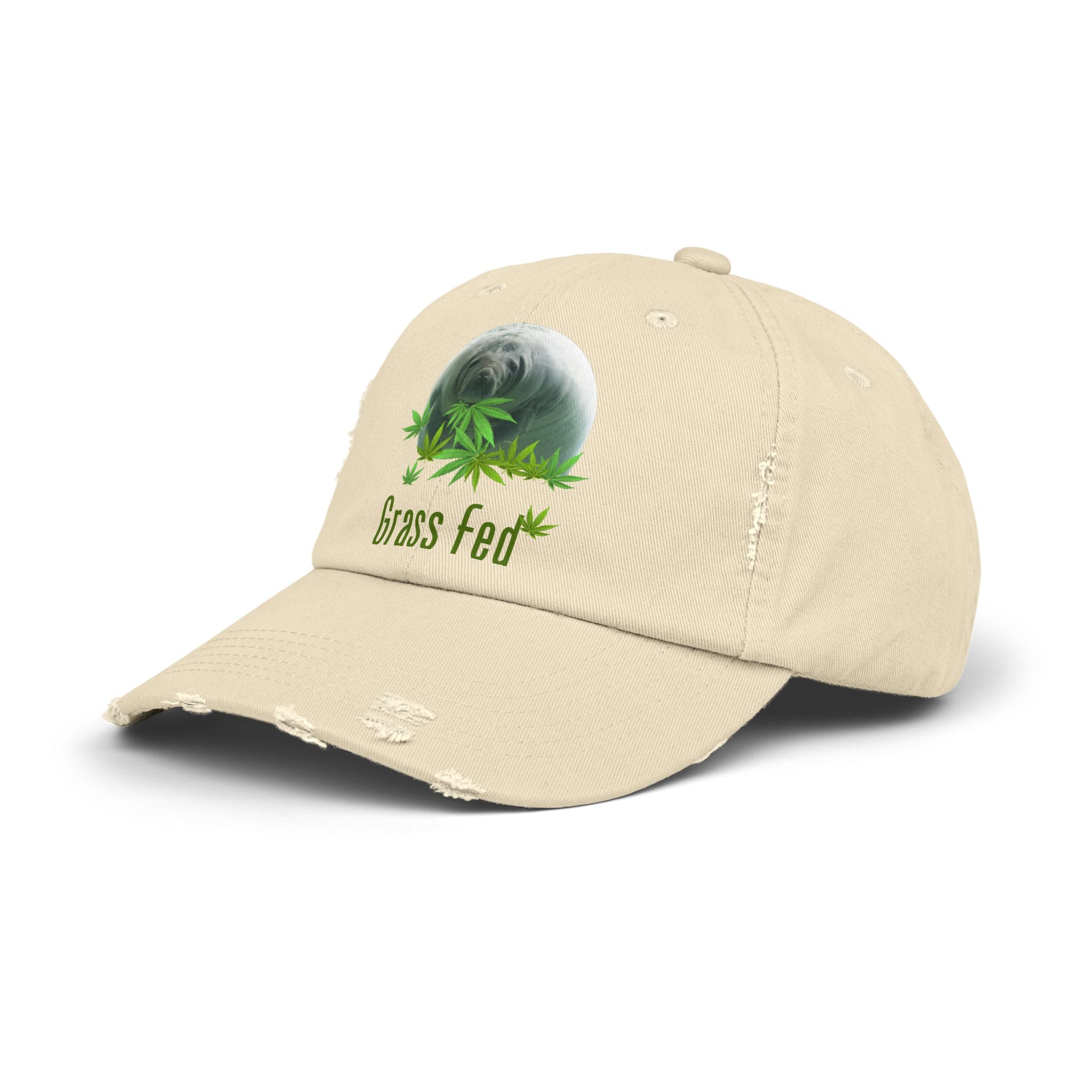 Grass Fed Distressed Cap, Unisex Cap, Nature Hat, Eco-Friendly Baseball Cap, Gift for Animal Lovers, Summer Accessory