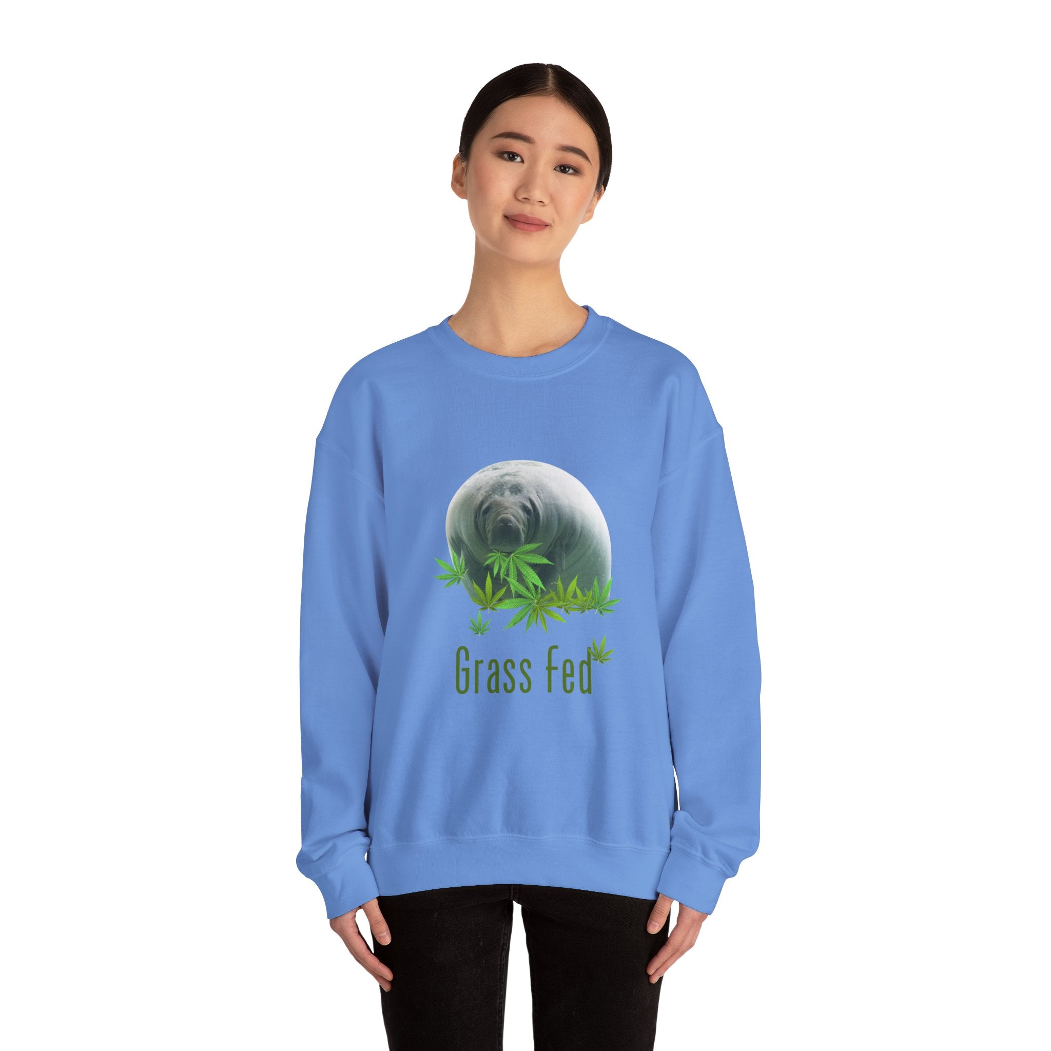 Grass Fed Manatee Crewneck Sweatshirt, Unisex Sweatshirt, Cozy Fall Apparel, Nature Lover Gift, Casual Streetwear, Eco-Friendly Fashion