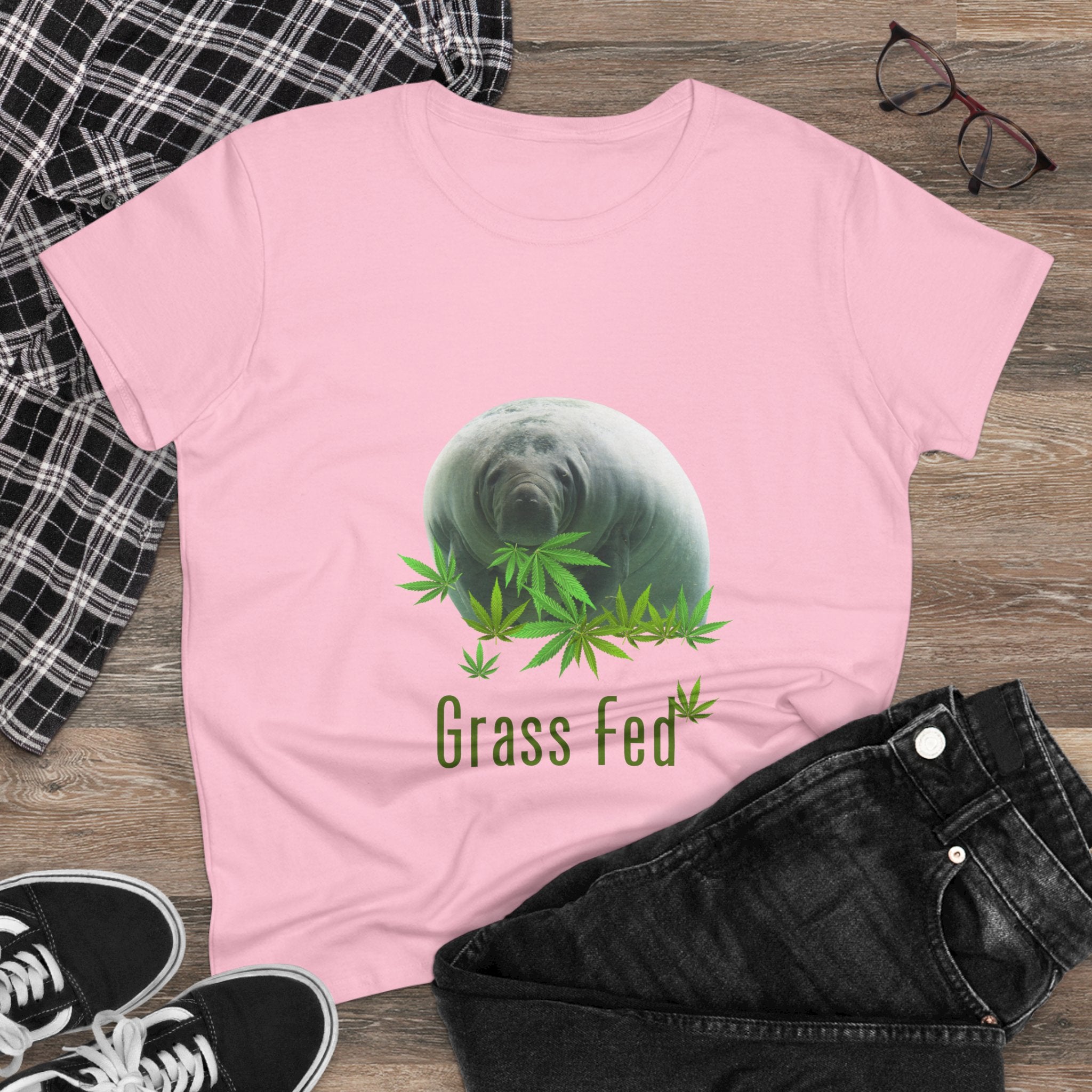 Manatee Grass Fed Women's Tee, Eco-Friendly T-Shirt, Nature Lover Gift, Casual Summer Top, Unique Animal Graphic Tee
