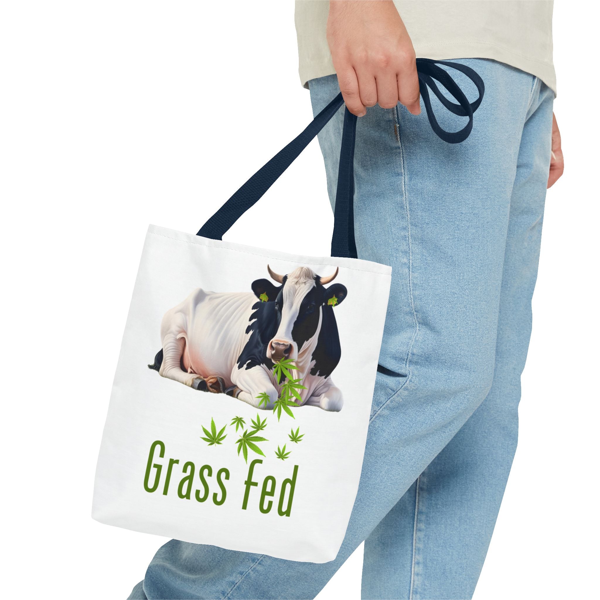 Grass Fed Cow Tote Bag, Eco-Friendly Shopping Bag, Farmhouse Style, Vegan Gift, Reusable Grocery Bag